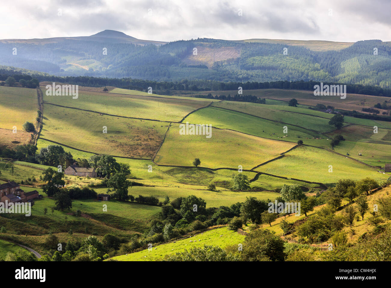 Panorama overlooking Derbyshire showing rolling hills Stock Photo