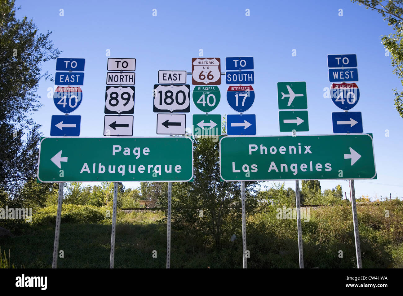 Directions To Interstate 40 East Road Signs To Interstate 40 And Everywhere In All Directions In Flagstaff  Arizona Stock Photo - Alamy