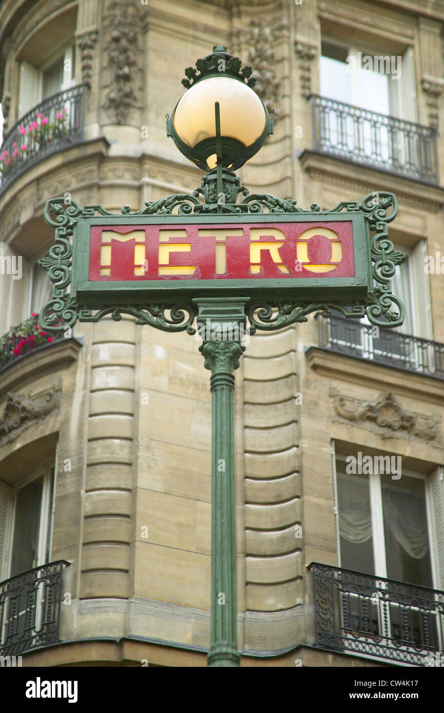 Vintage Metro Sign, Paris, France Stock Photo