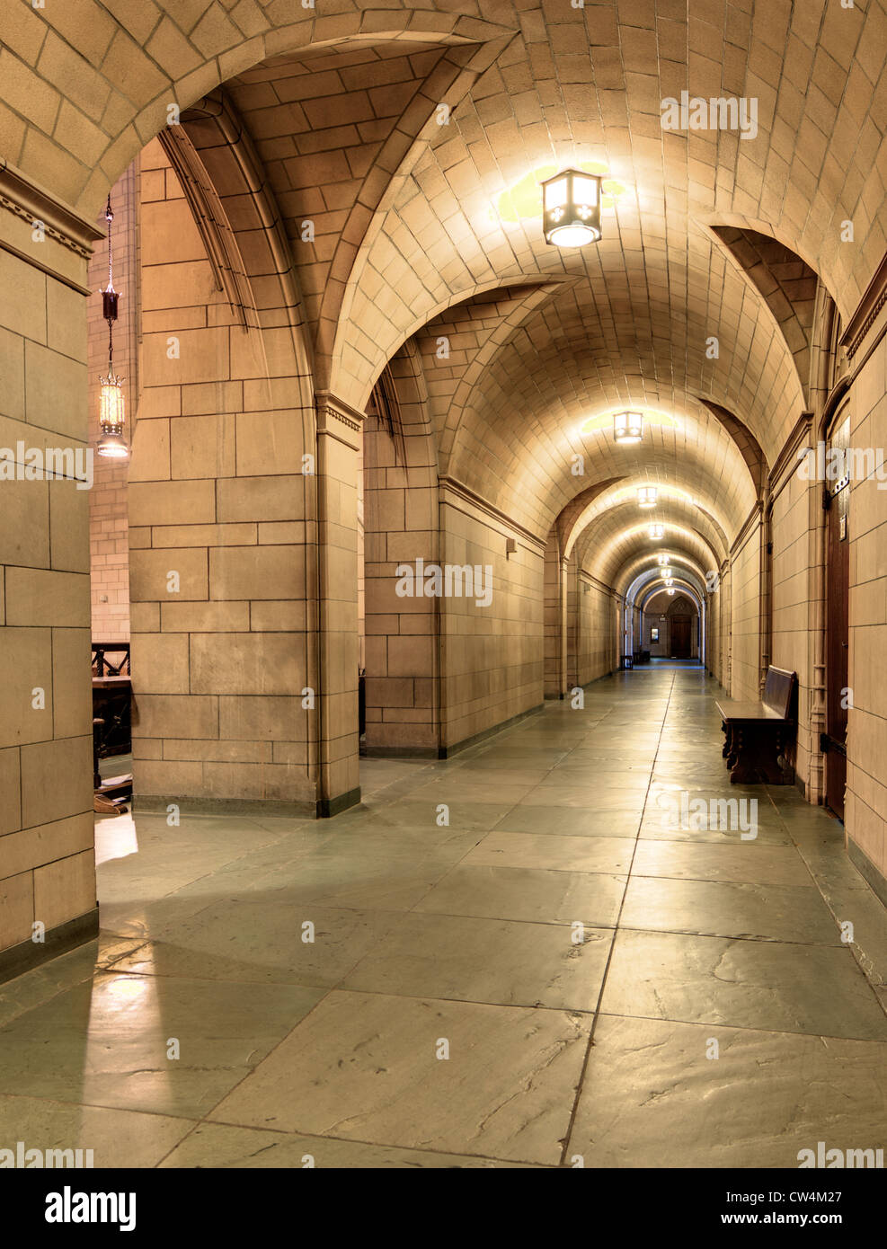 Hallway in the Cathedral of Learning at the University of Pittsburgh in Pennsylvania, USA. Stock Photo