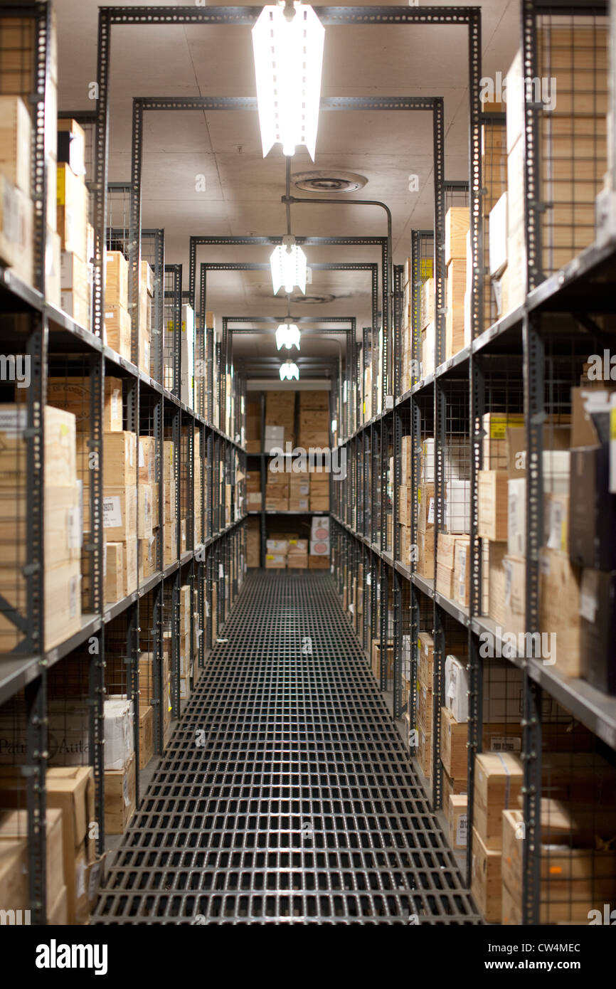 Temperature controlled cellars at Berry Bros & Rudd wine and spirit merchants, Basingstoke , Hampshire, England, United Kingdom Stock Photo