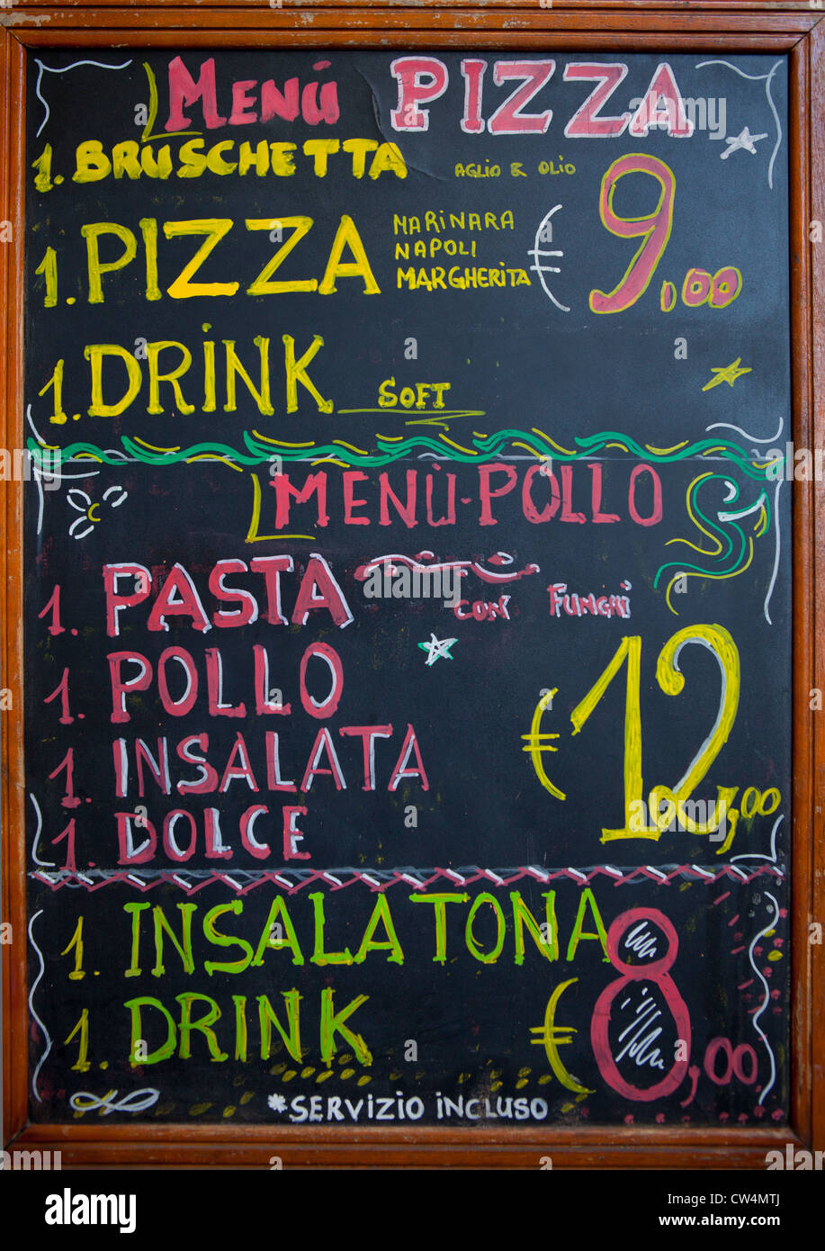 pizza pasta restaurant menu blackboard, Italy Stock Photo Alamy