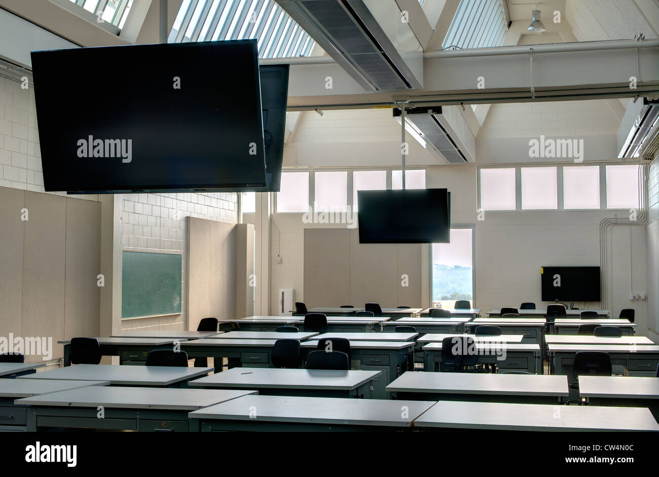 Modern classroom with flat screen TVs and lots of natural light Stock Photo