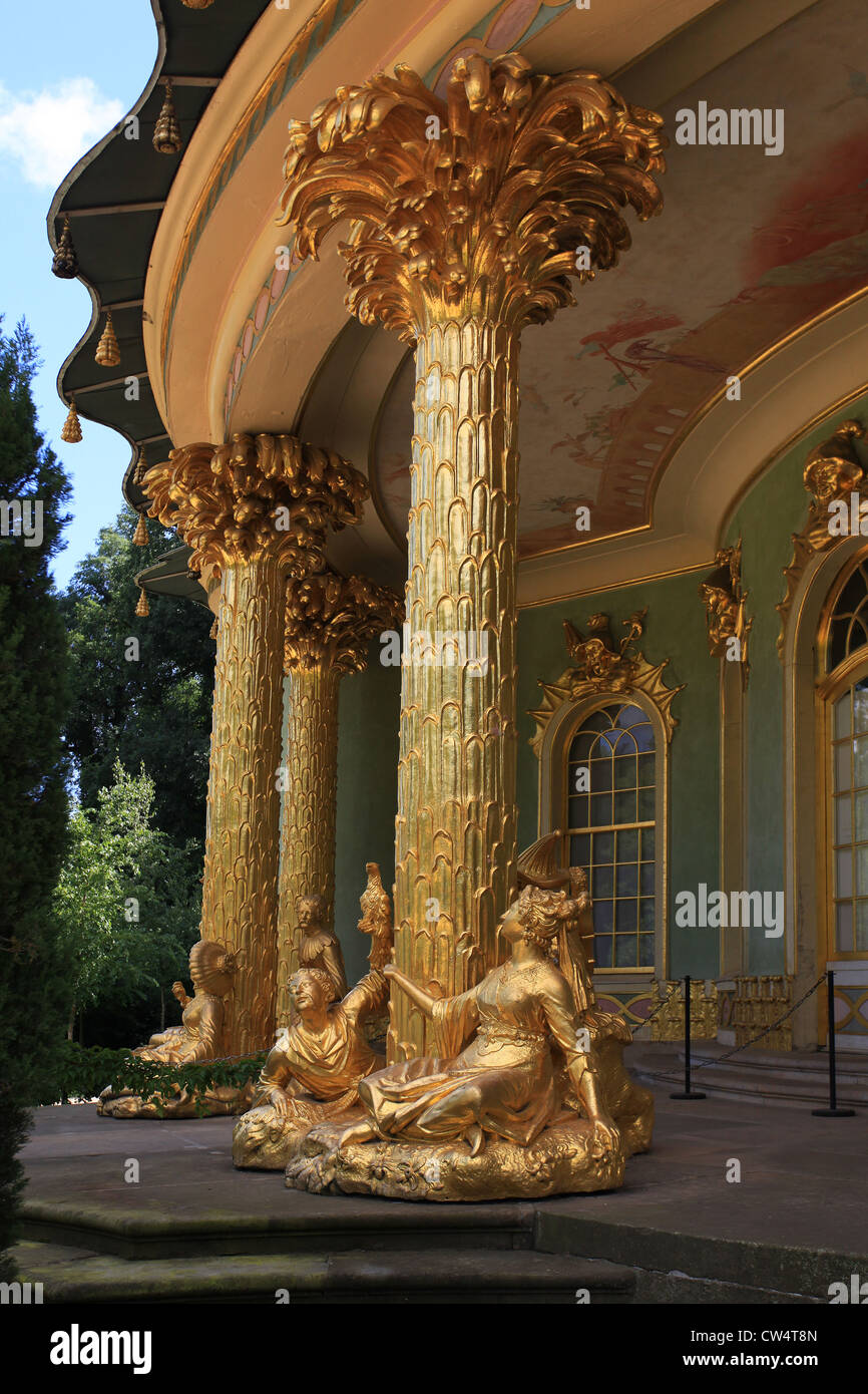 View on one of the three cabinet rooms of the Chinese House, a garden pavilion in the Sanssouci Park in Potsdam, Germany. Stock Photo