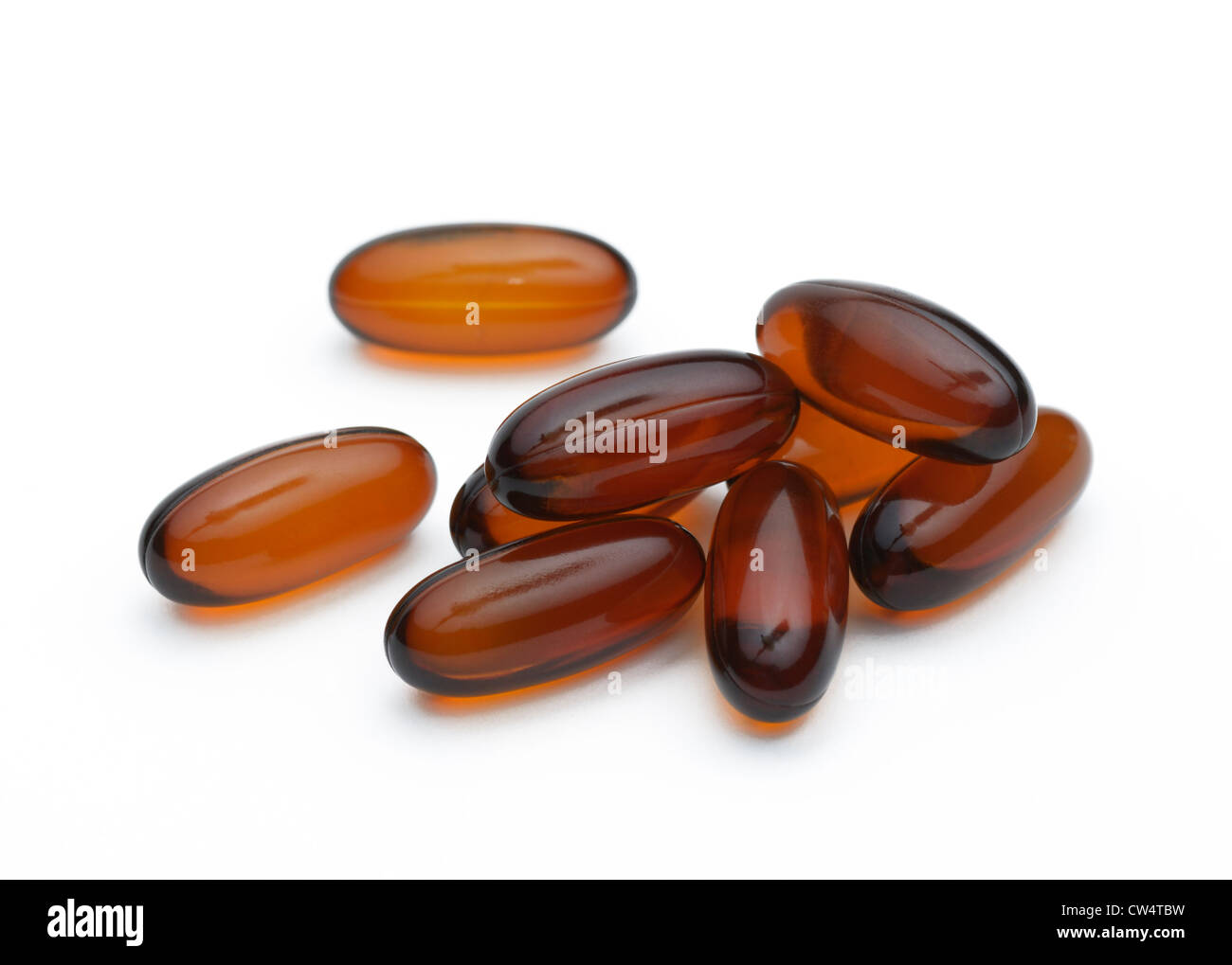 Flaxseed oil pills, a nutritional source of omega-3 and omega-6 fatty acids Stock Photo