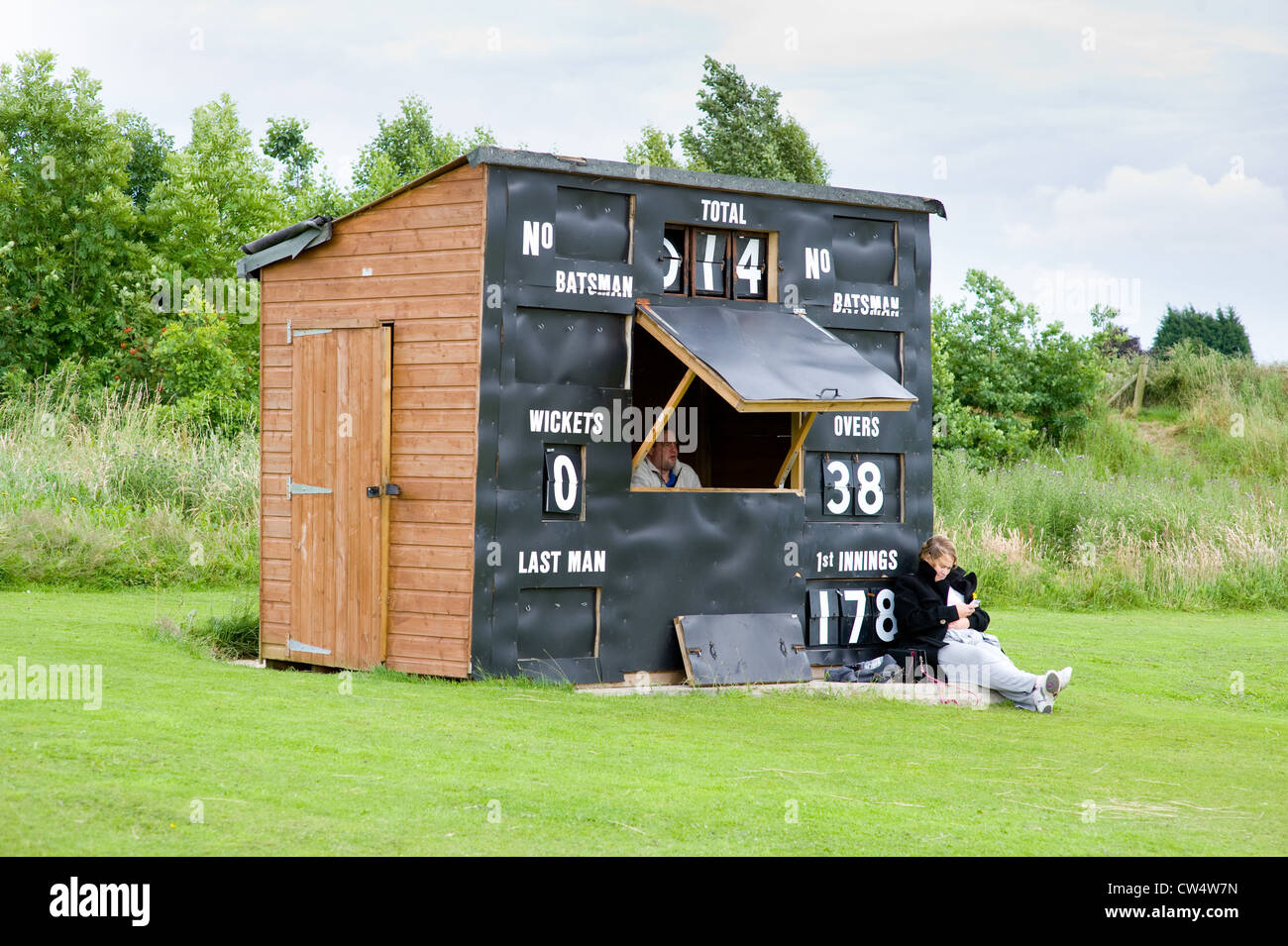 a small cricket scoreboard or score box or score shed Stock Photo
