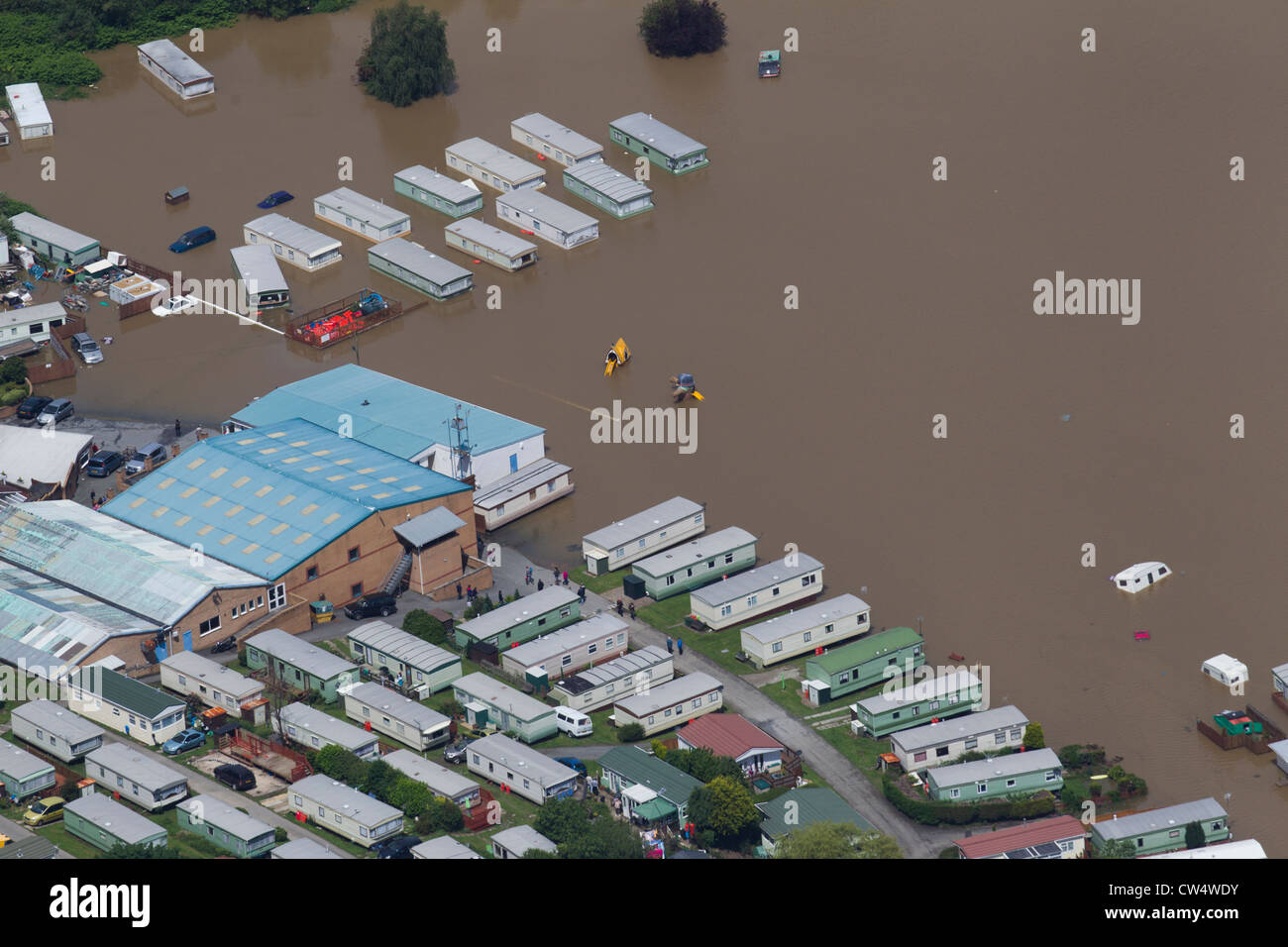 Flooding at the Aberystwyth Holiday Village caravan park in Stock Photo