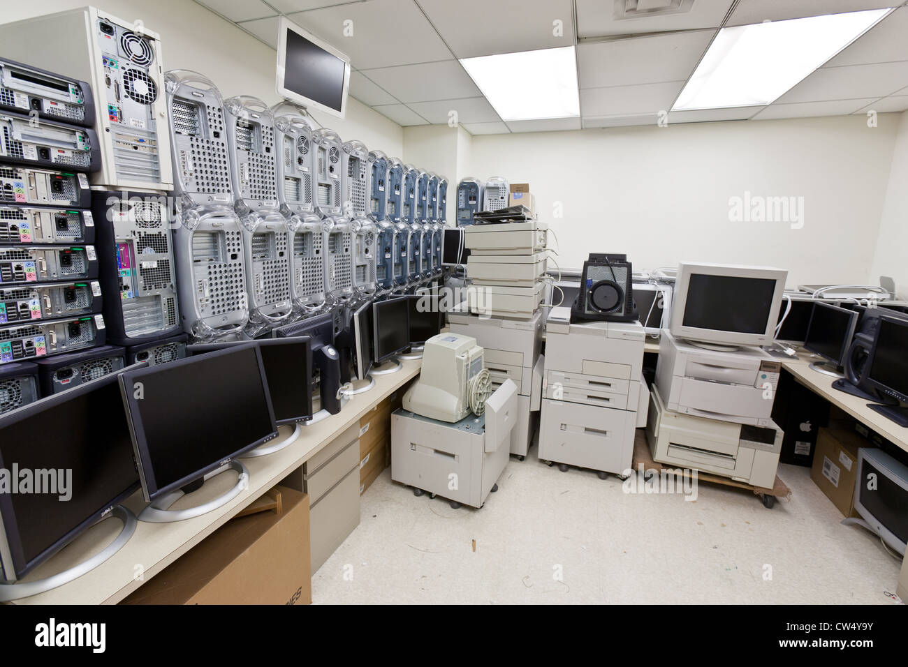 Outdated corporate computer equipment slated for recycling Stock Photo ...