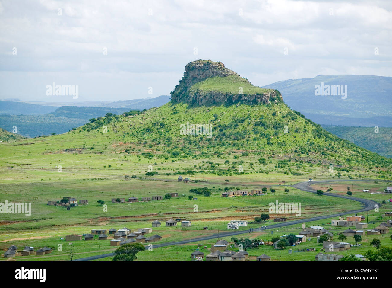 Sandlwana hill or Sphinx with village in foreground scene Anglo Zulu ...