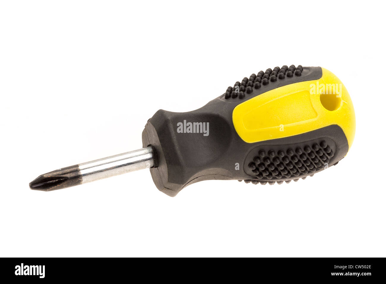 Small screwdriver with a Phillips cross head - studio shot with a white background Stock Photo