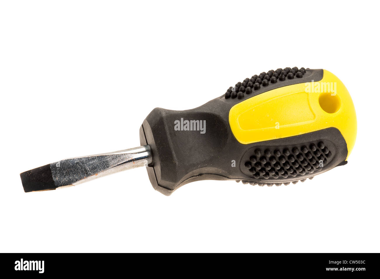 Small screwdriver with a flat blade tip - studio shot with a white background Stock Photo