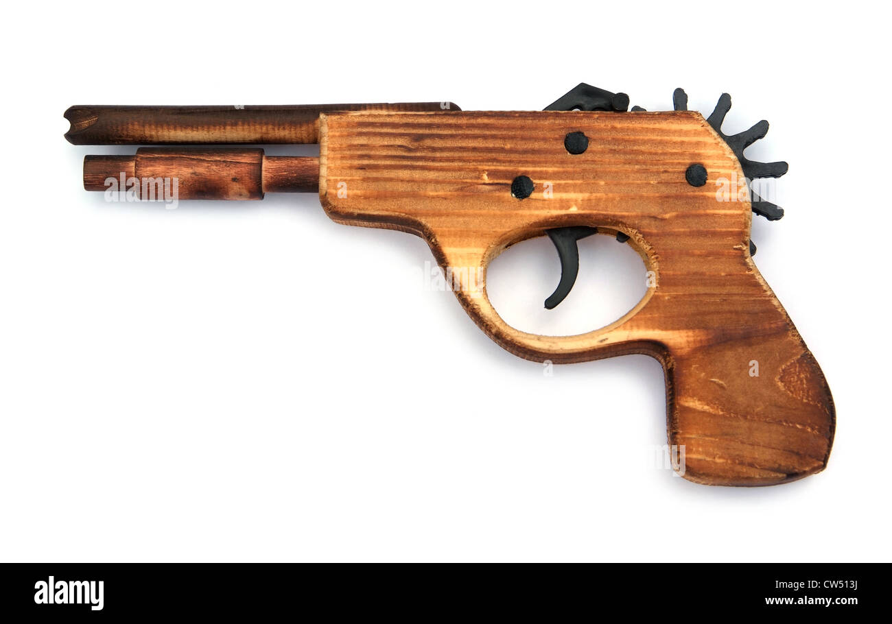 Toy wooden gun for child , on a white background Stock Photo Alamy
