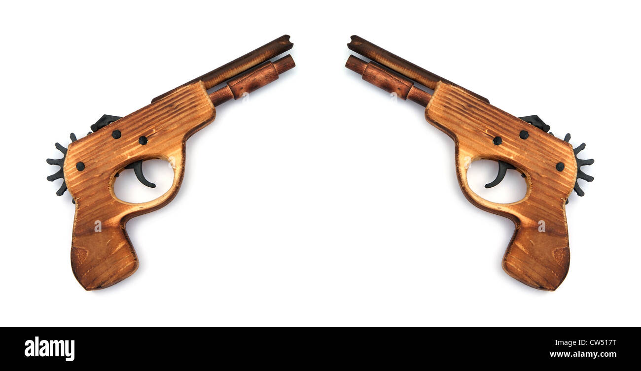 Toy wooden gun for child , on a white background Stock Photo - Alamy