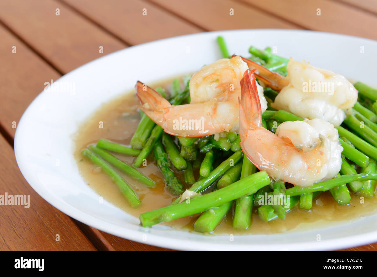Fried shrimp with asparagus is a kind of Thai cuisine It is not spicy Stock Photo