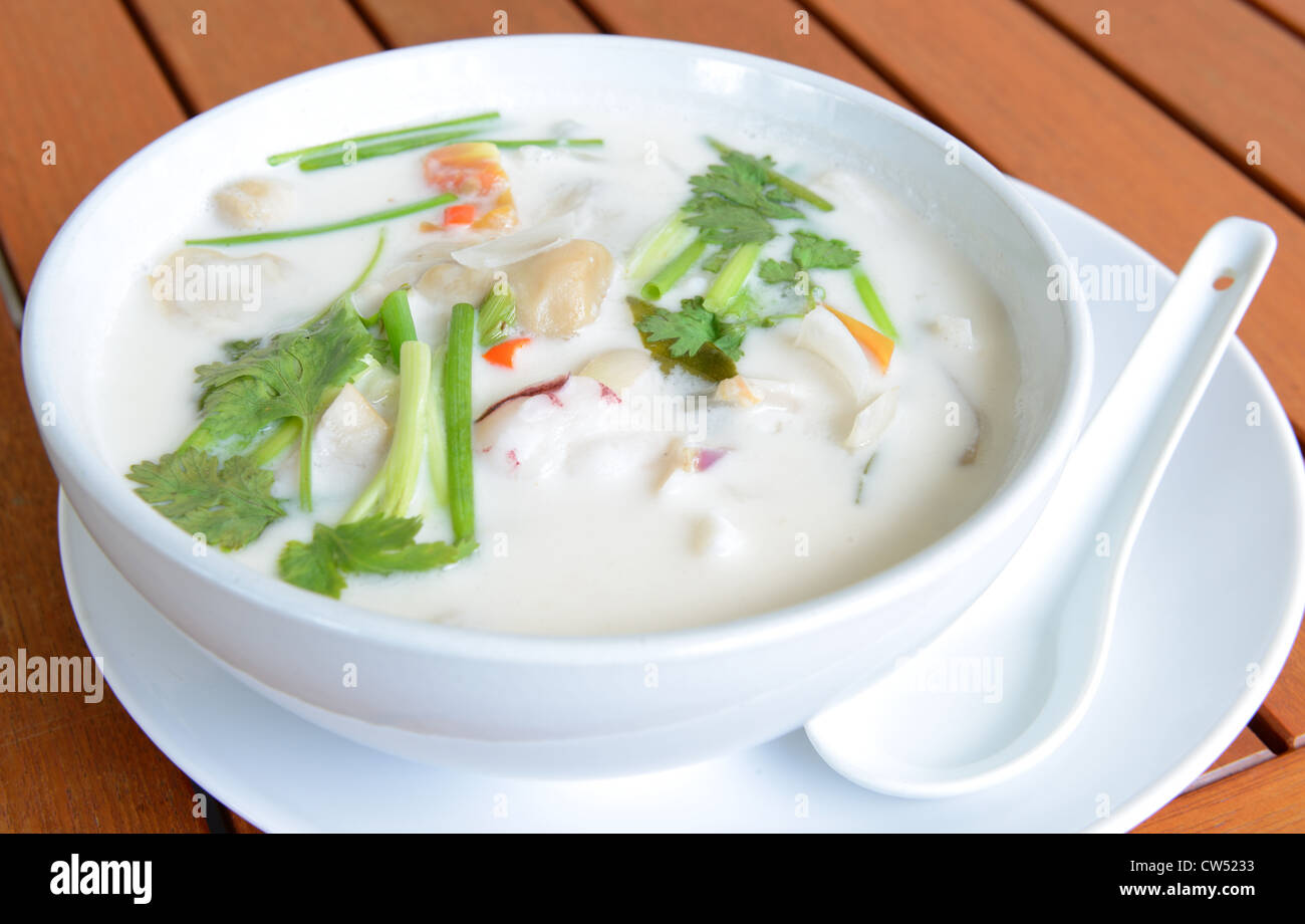 Seafood soup with coconut milk is a kind of Thai cuisine It is not spicy Stock Photo