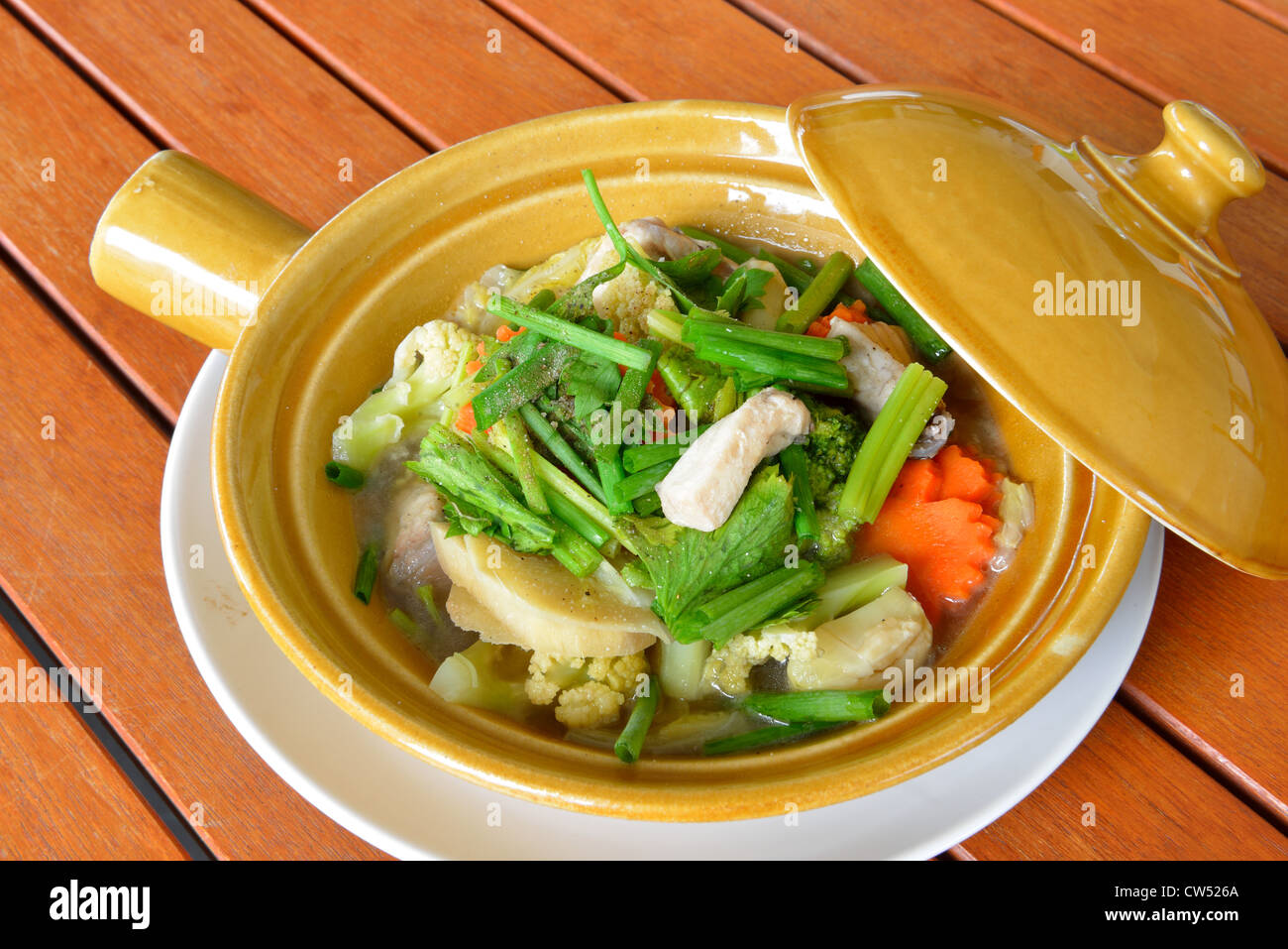 The kind of thai food ,it call Baked fish with vegetables,it is not spicy. Stock Photo