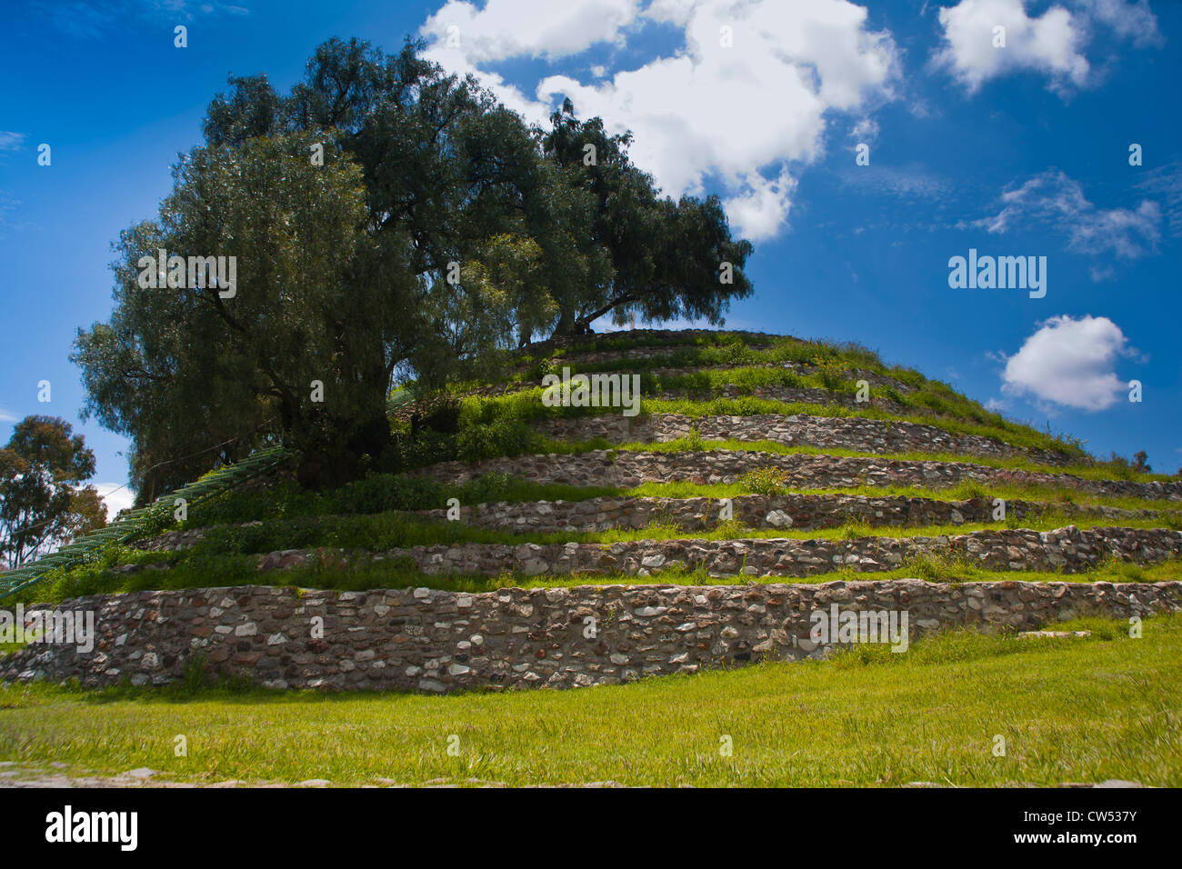 Spiral Pyramid - Xochitecatl archaeological site in the state of Tlaxcala, Mexico Stock Photo