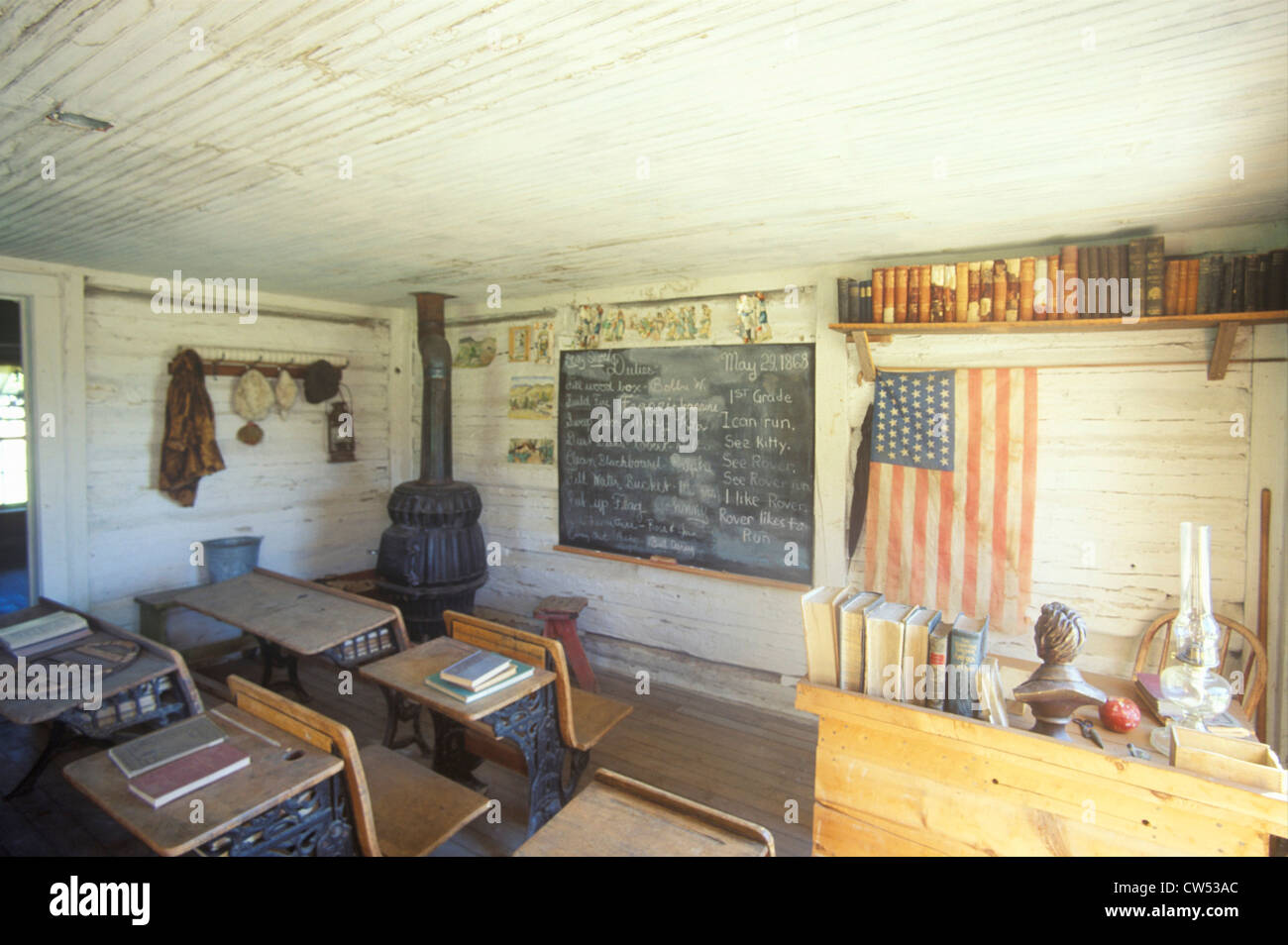 Interior of the first one room schoolhouse in MT, NV City Stock Photo