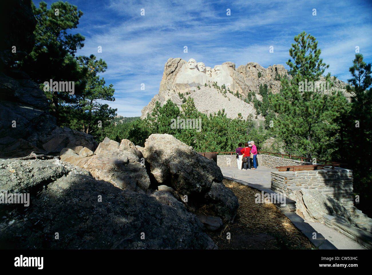 Tourists viewing a monument from an observation point, Mt Rushmore National Monument, South Dakota, USA Stock Photo
