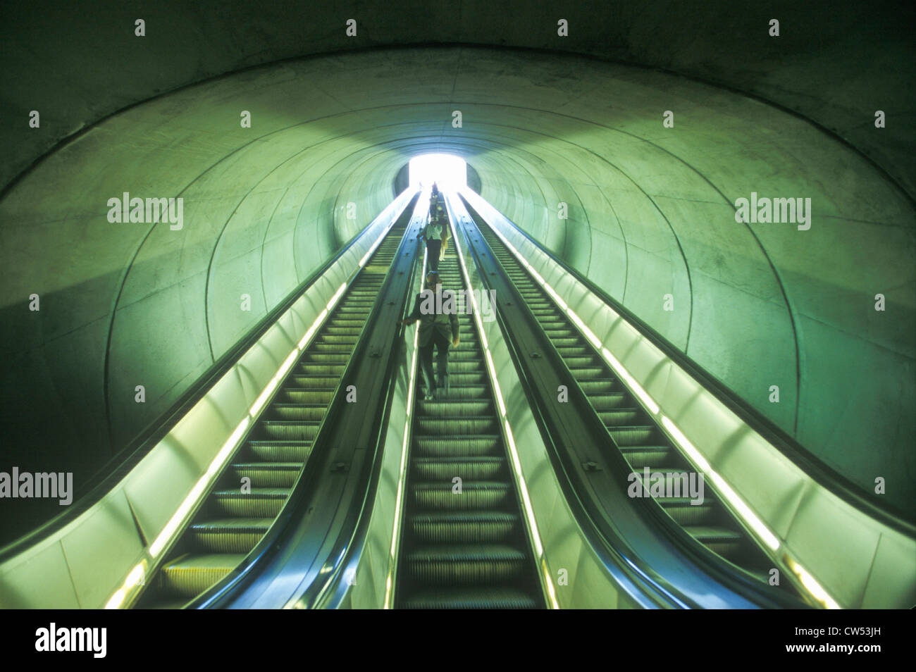 Escalators to commuter train, Washington D.C. Stock Photo
