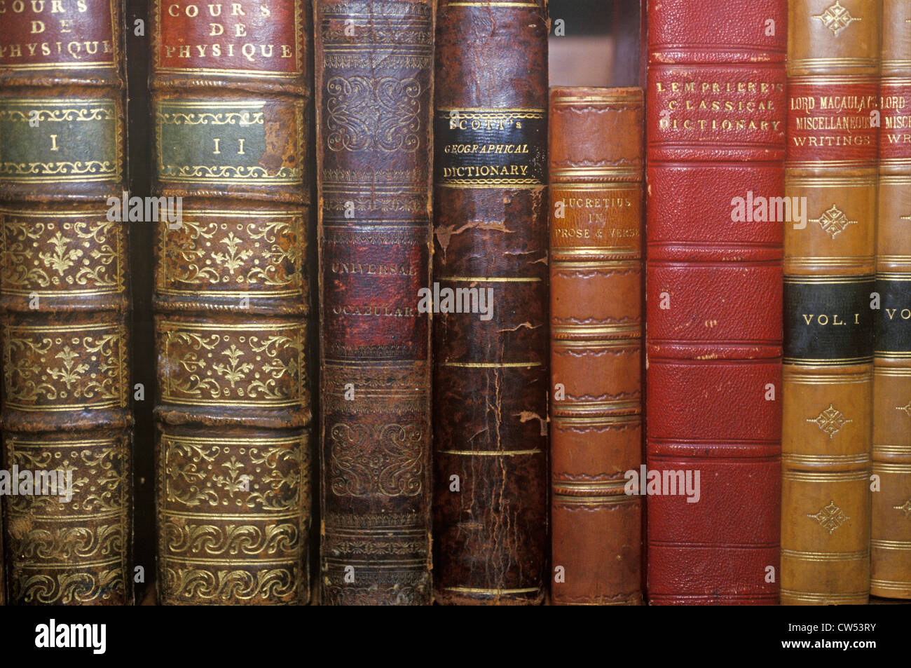 Row of Antique books on shelf Stock Photo - Alamy