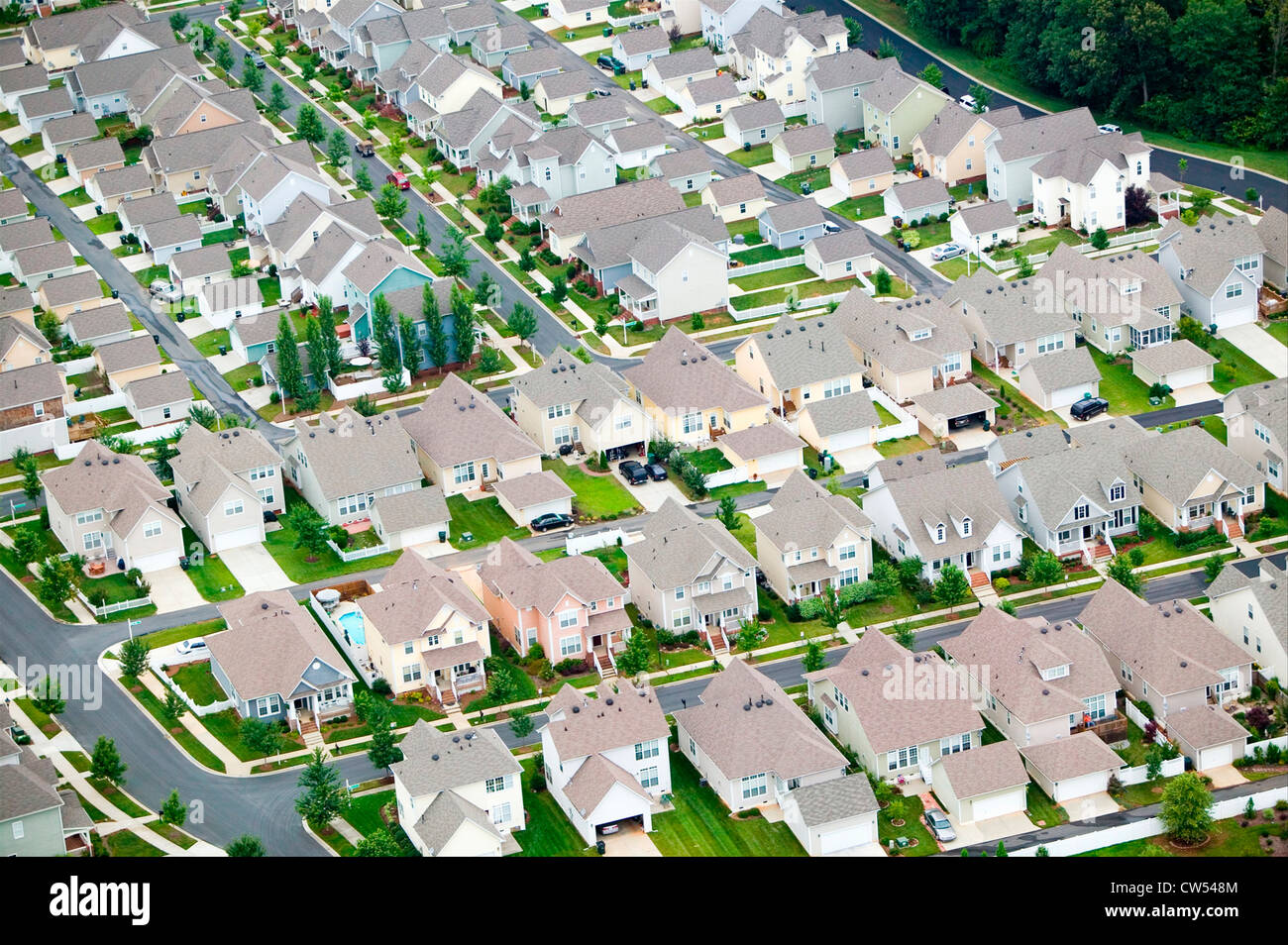 Aerial view of housing development in Charlotte, North Carolina Stock