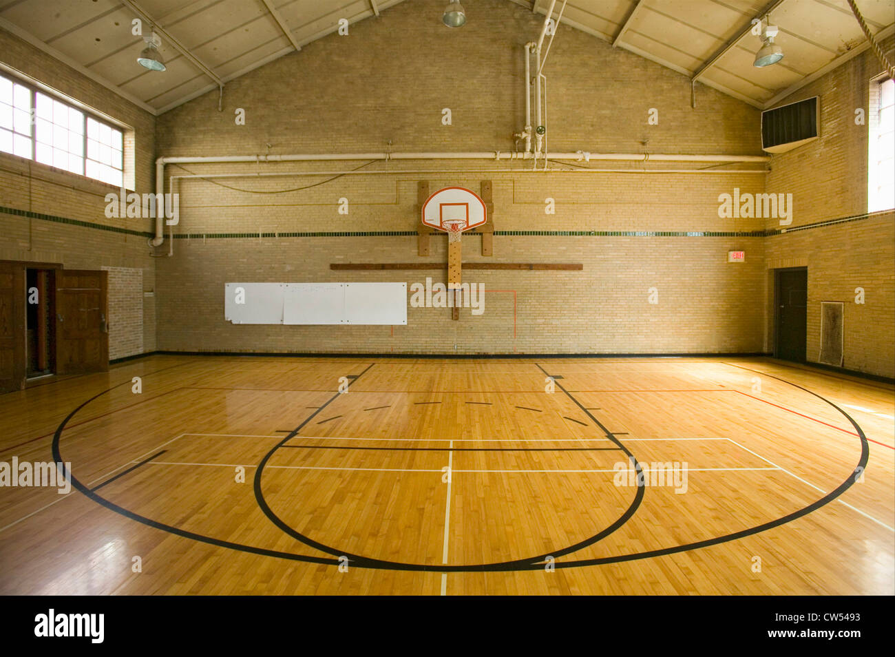 High school basketball court and ''head of key'' at ster Groves High