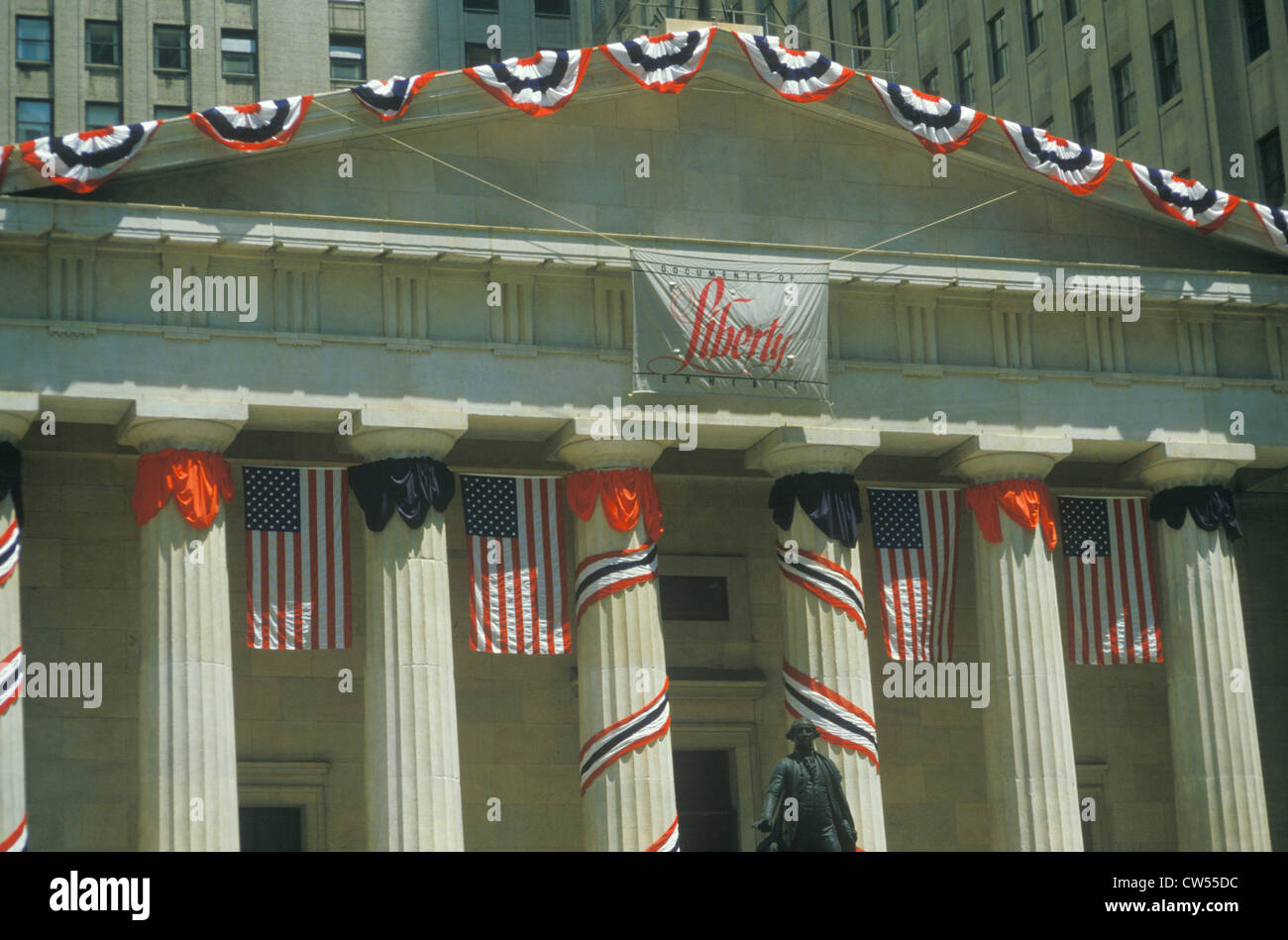 U S Federal Hall Decorated For Liberty Weekend Wall Street New York City New York Stock Photo Alamy