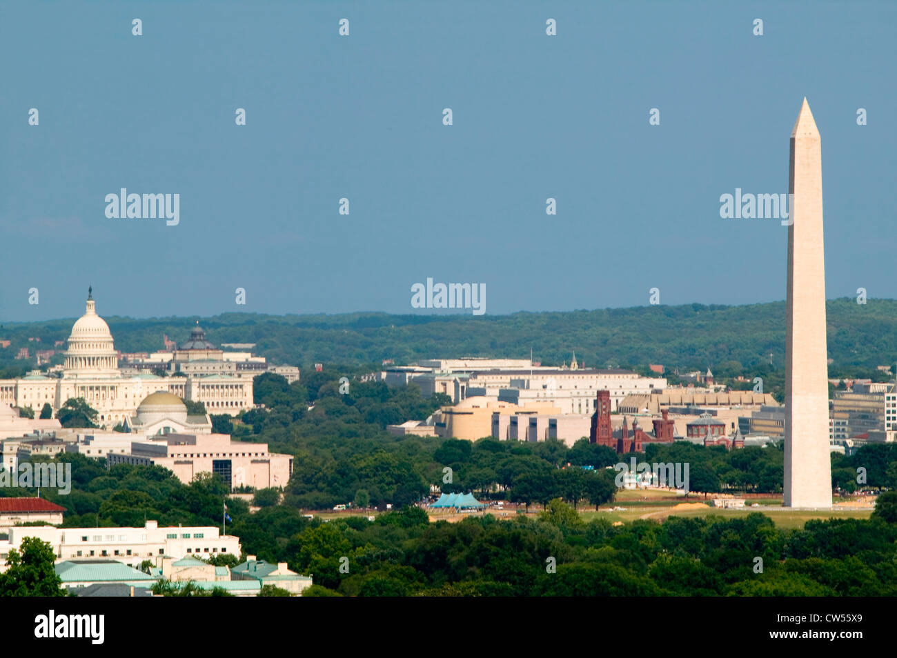 Washington D.C. aerial view with US Capitol and Washington Monument in view Stock Photo
