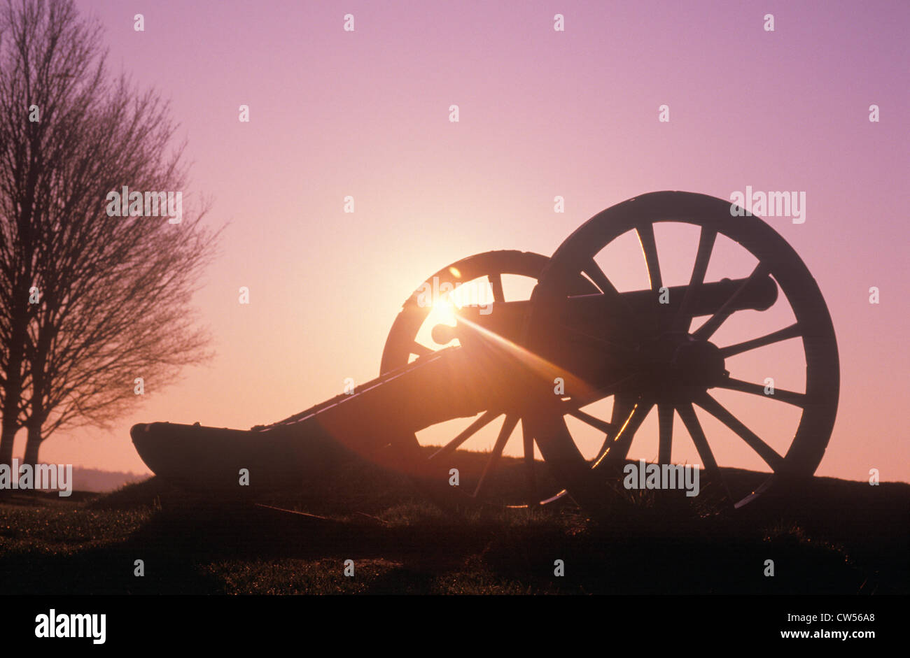 Cannons at the Revolutionary War National Park at sunrise, Valley Forge, PA Stock Photo