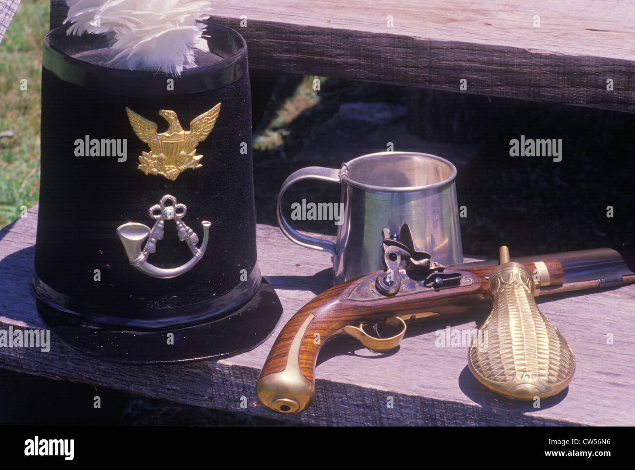 Still life of Harpers Ferry soldier's accoutrements, Fort Gibson, OK Stock Photo