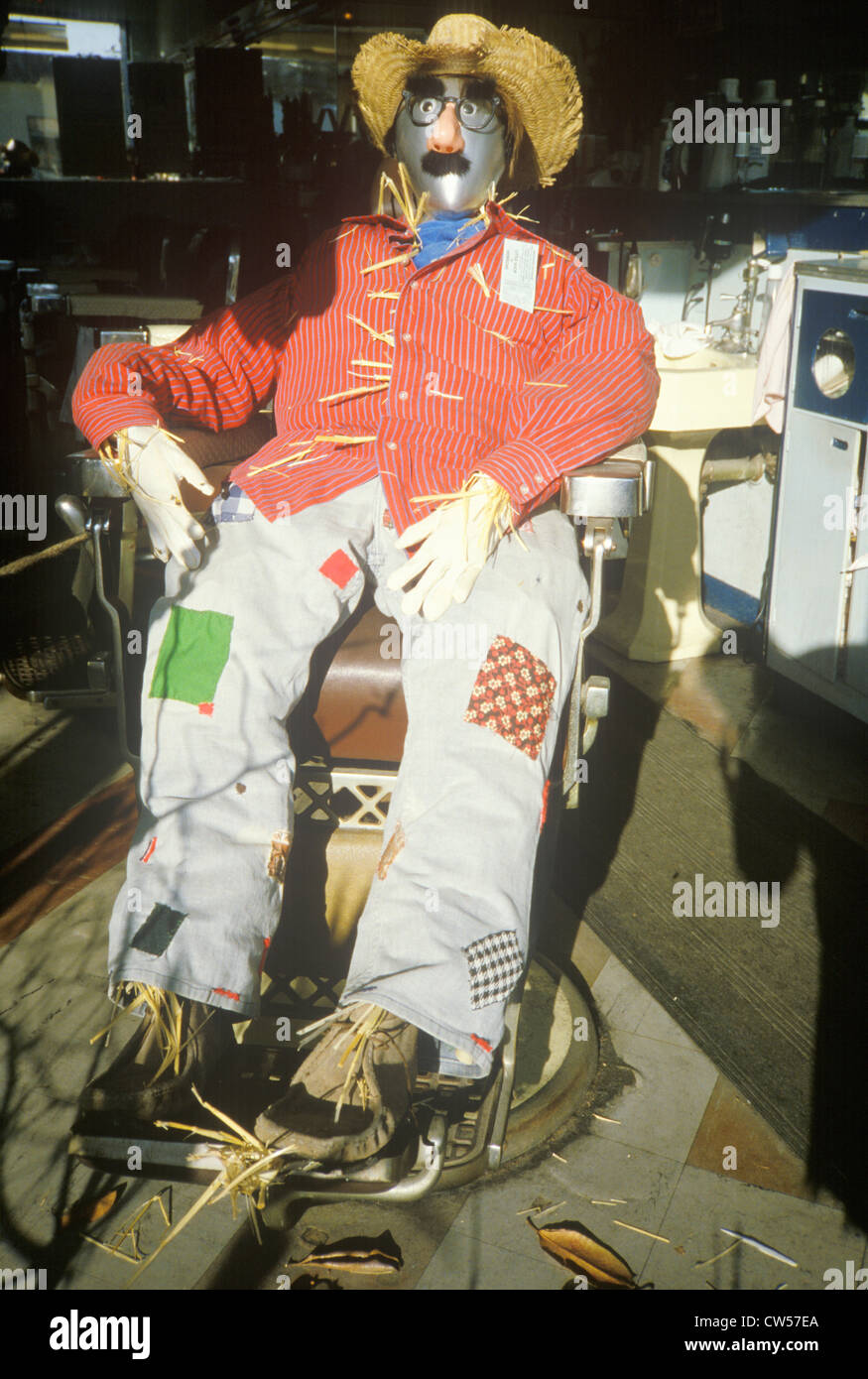 Halloween Dummy in Barber's Chair, Los Angeles, California Stock Photo