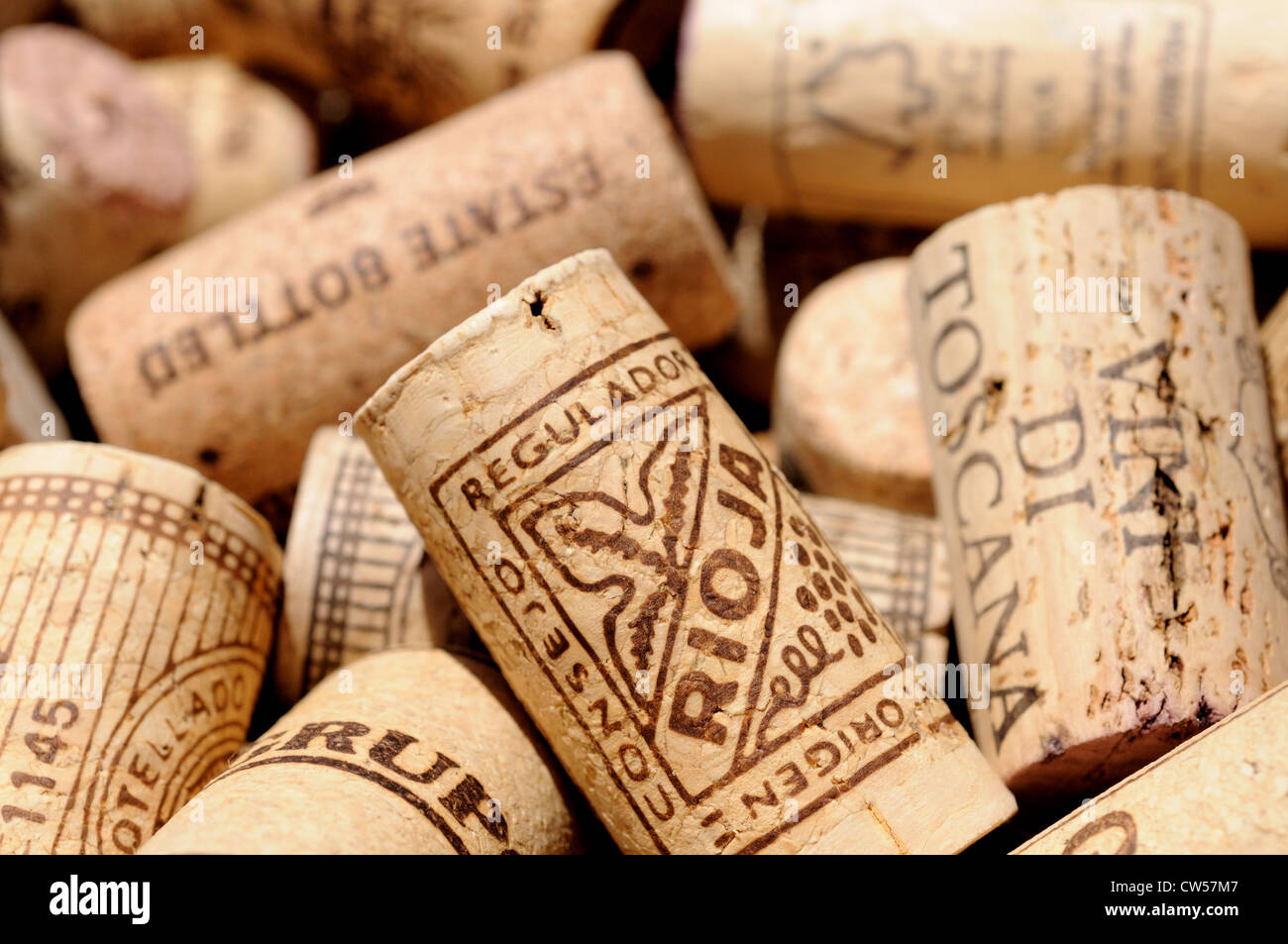 Collection of wine bottle corks, Andalusia, Spain, Western Europe. Stock Photo
