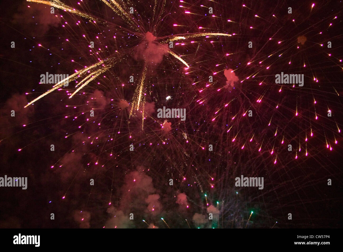Fourth of July celebration with fireworks exploding, Independence Day