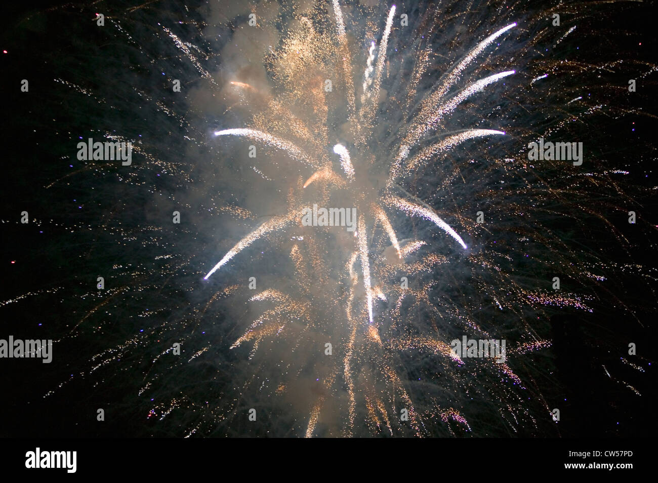 Fourth of July celebration with fireworks exploding, Independence Day