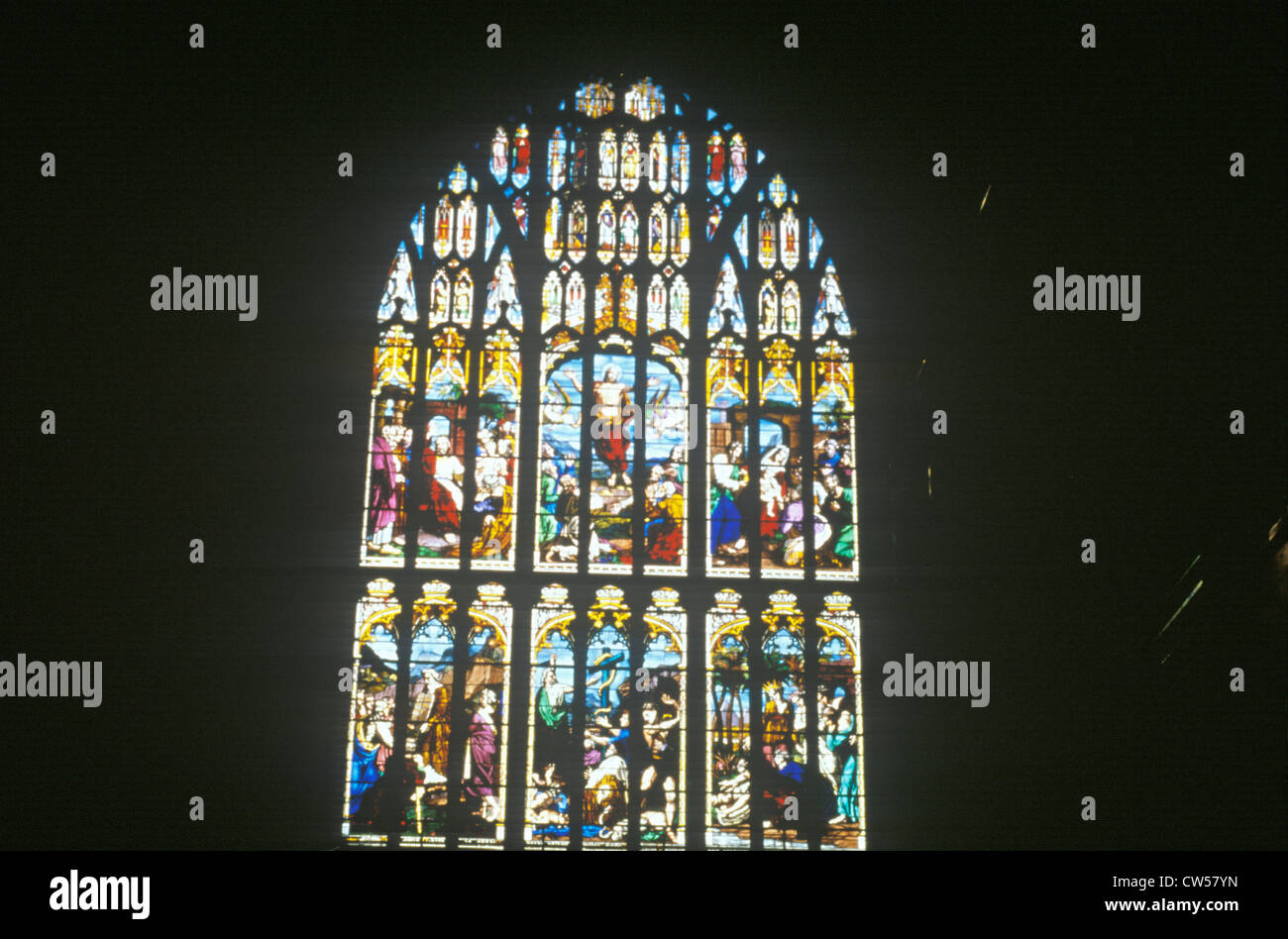 A stain glass window in a church Stock Photo