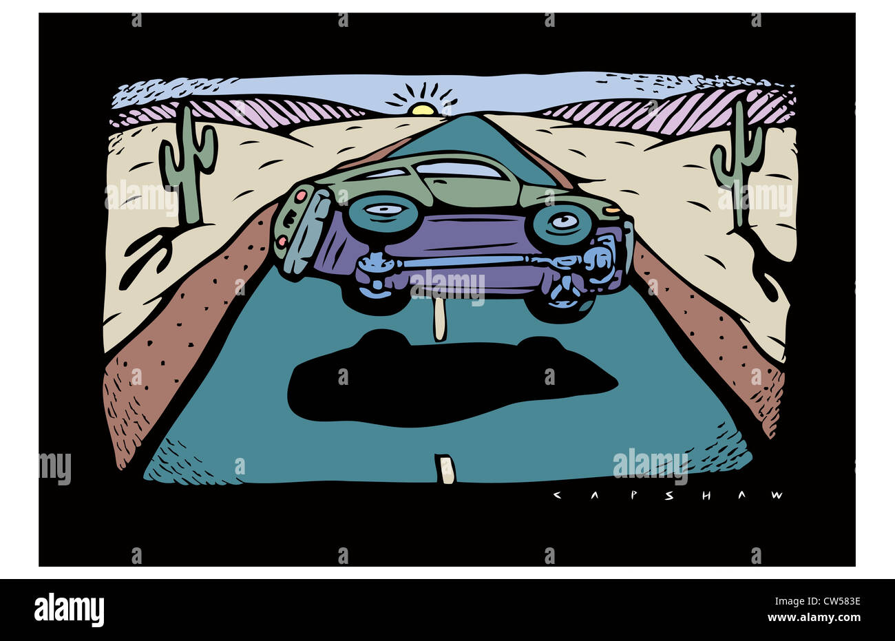 Car rolling over on desert road Stock Photo Alamy