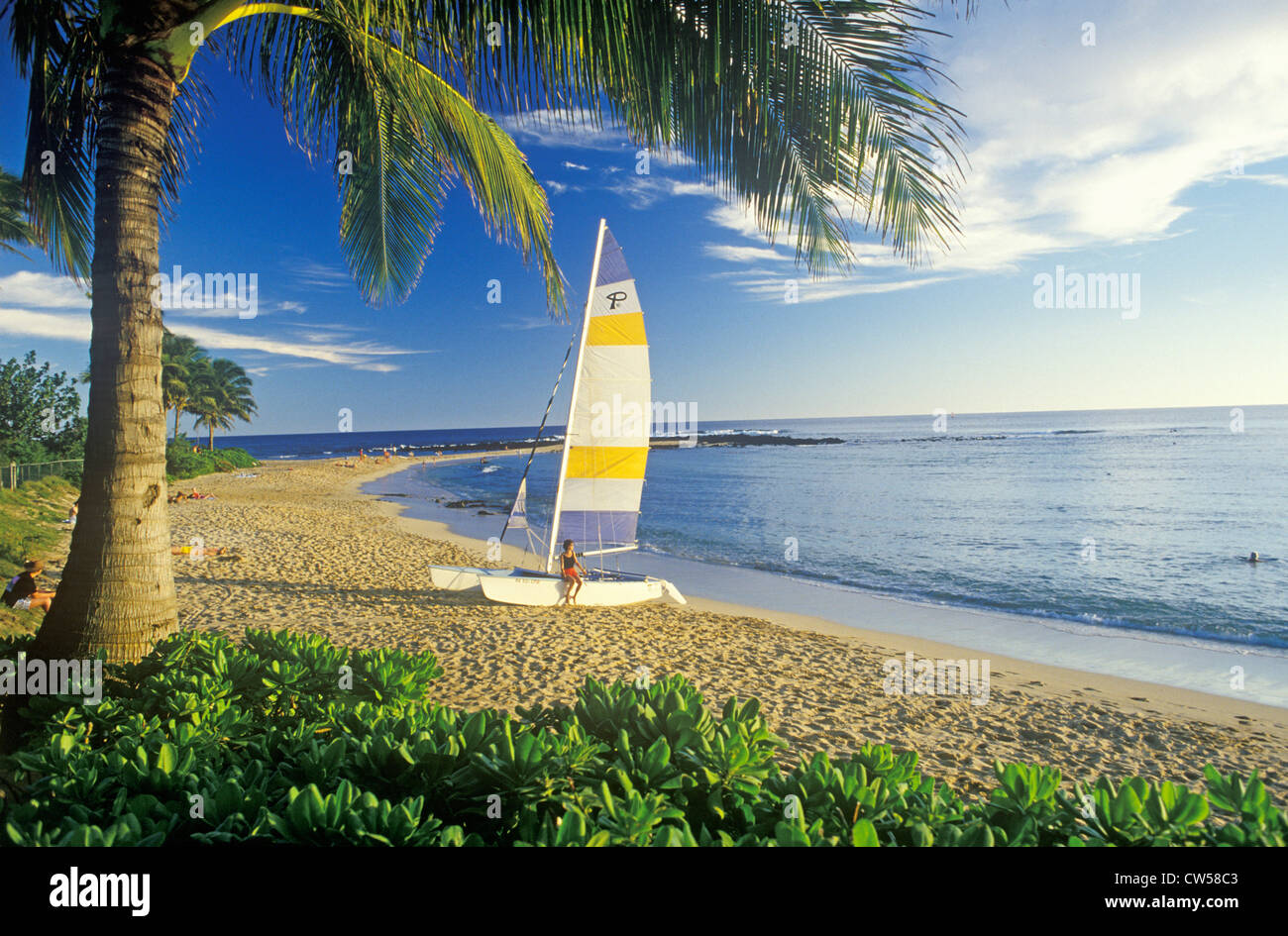 A sailboat launched on the beach in Kauai, Hawaii Stock Photo Alamy