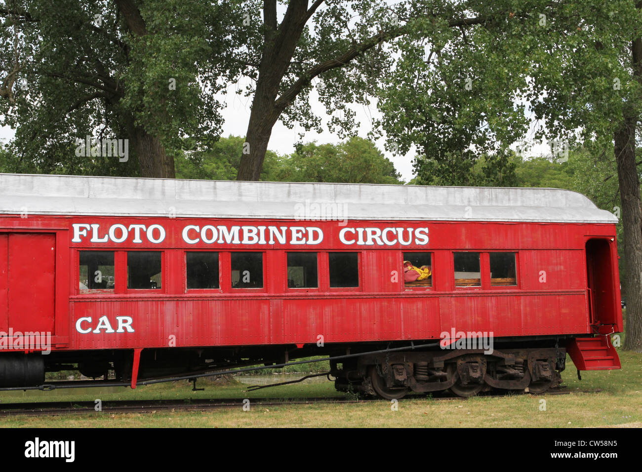An old circus train car at the Circus World Museum. Stock Photo