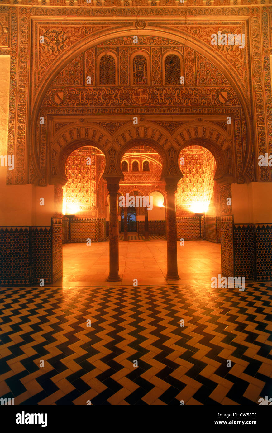 Almohad-Gothic style rooms and courtyards of Alcazar Palace in Seville Stock Photo