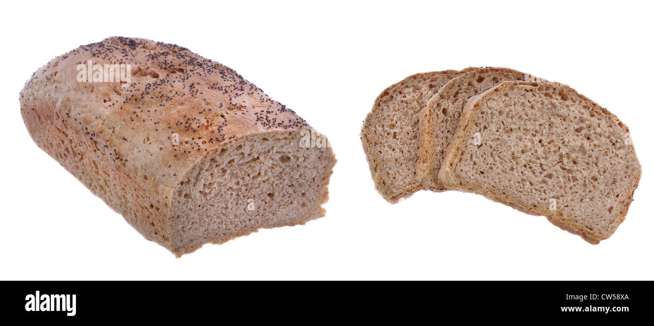 Sliced brown bread on white background Stock Photo - Alamy