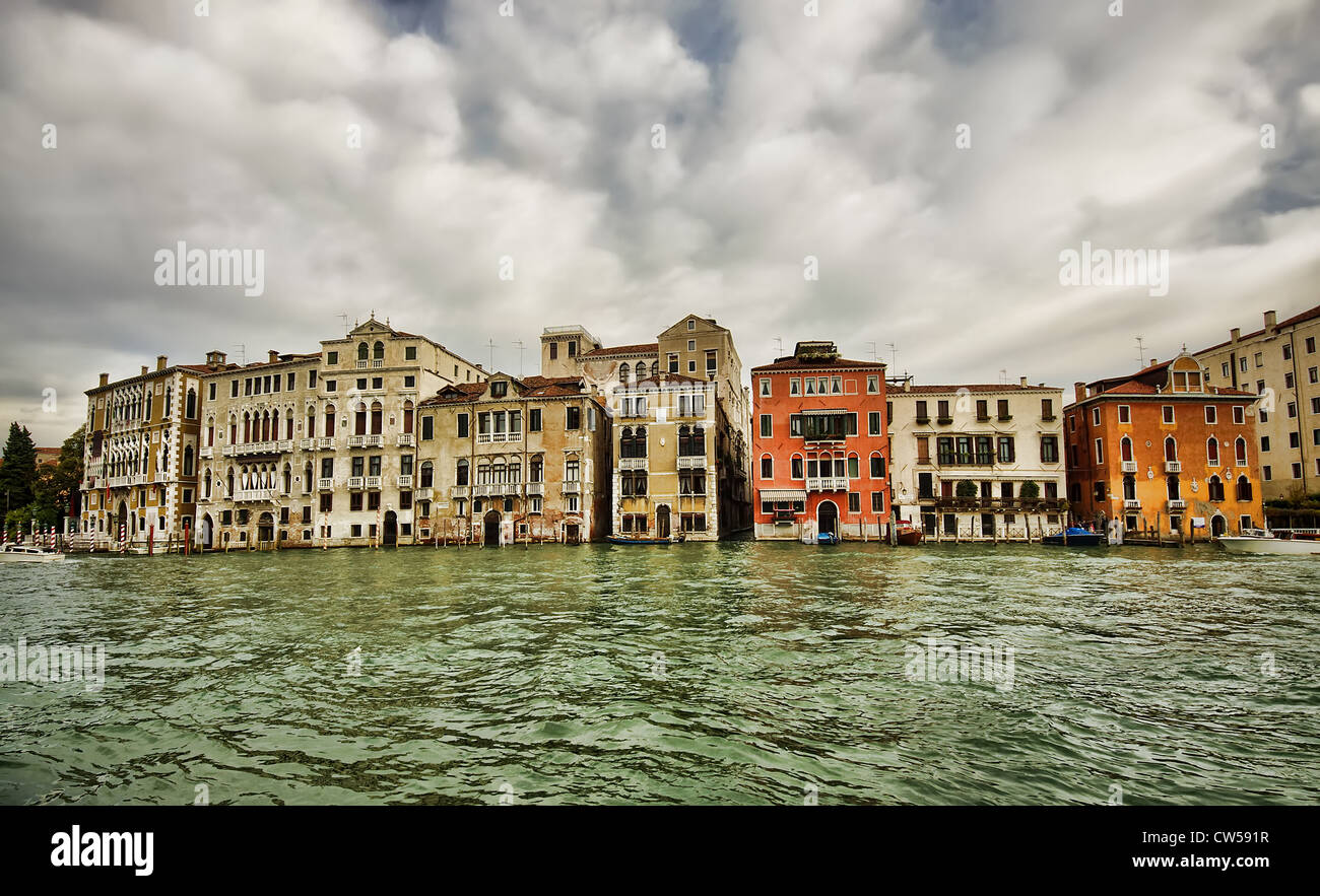dark scene of Venice buildings and water, Italy Stock Photo