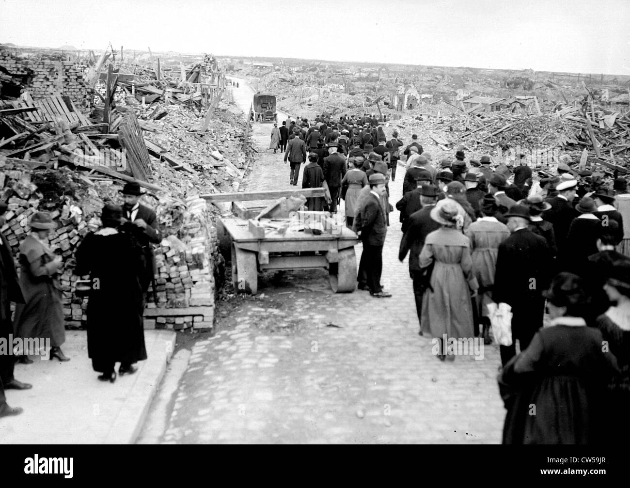 World War I.  Pilgrimage in the devastated regions Stock Photo