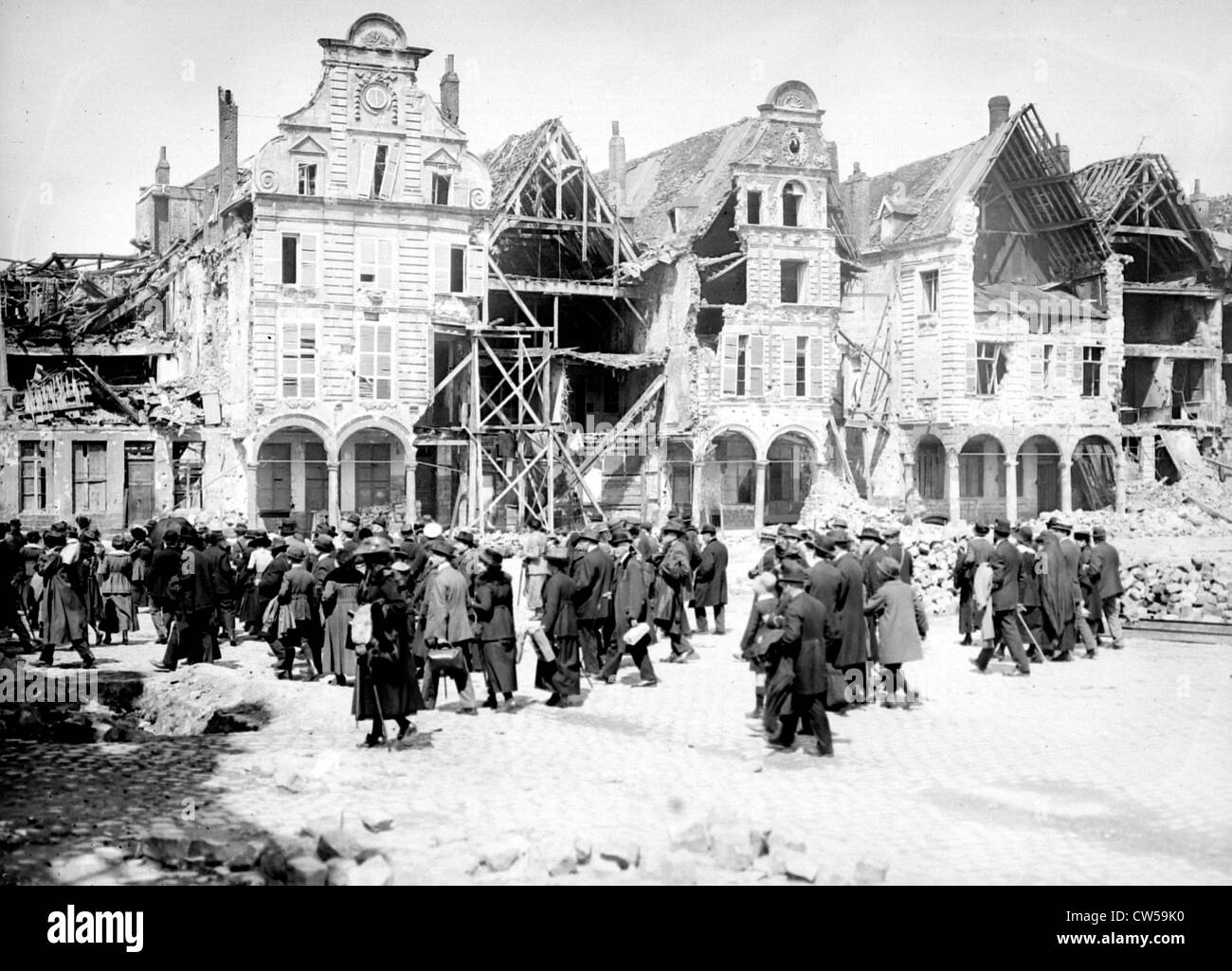 World War I.  Pilgrimage in the devastated regions Stock Photo