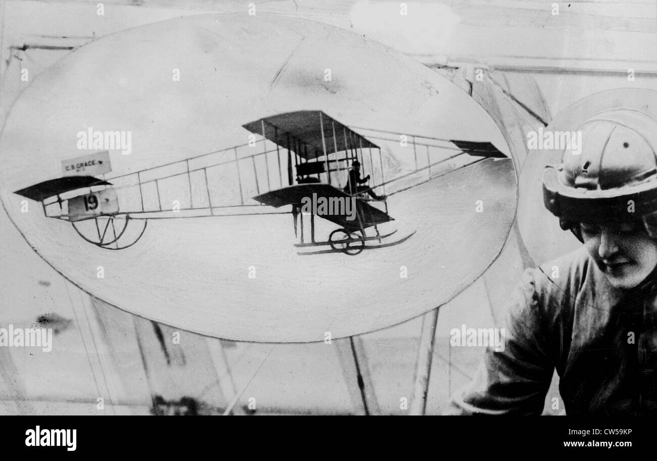 Farman's modified airplane, work by Cécil Grace. Stock Photo