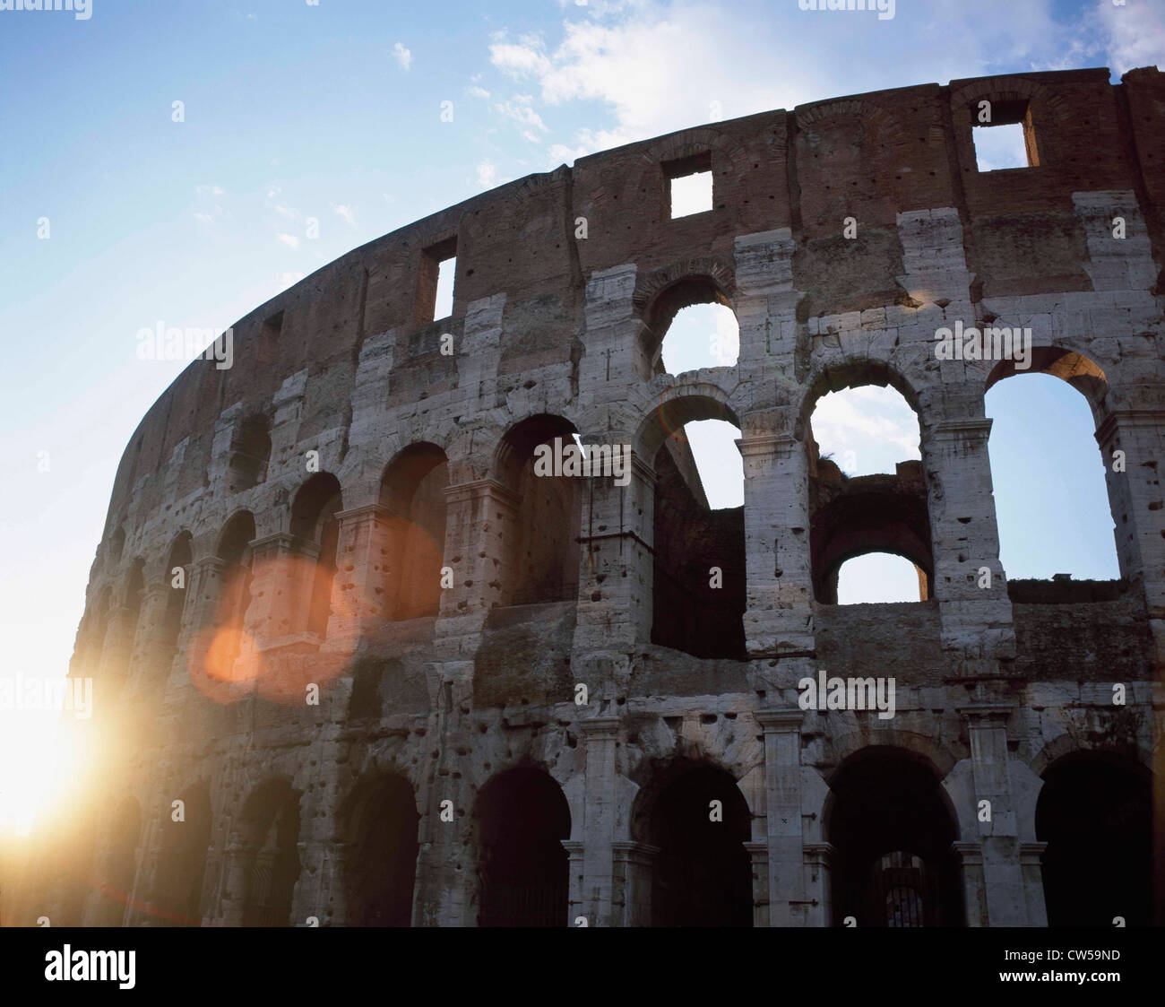 Low angle view of the old ruins of an amphitheater, Colosseum, Rome, Italy Stock Photo