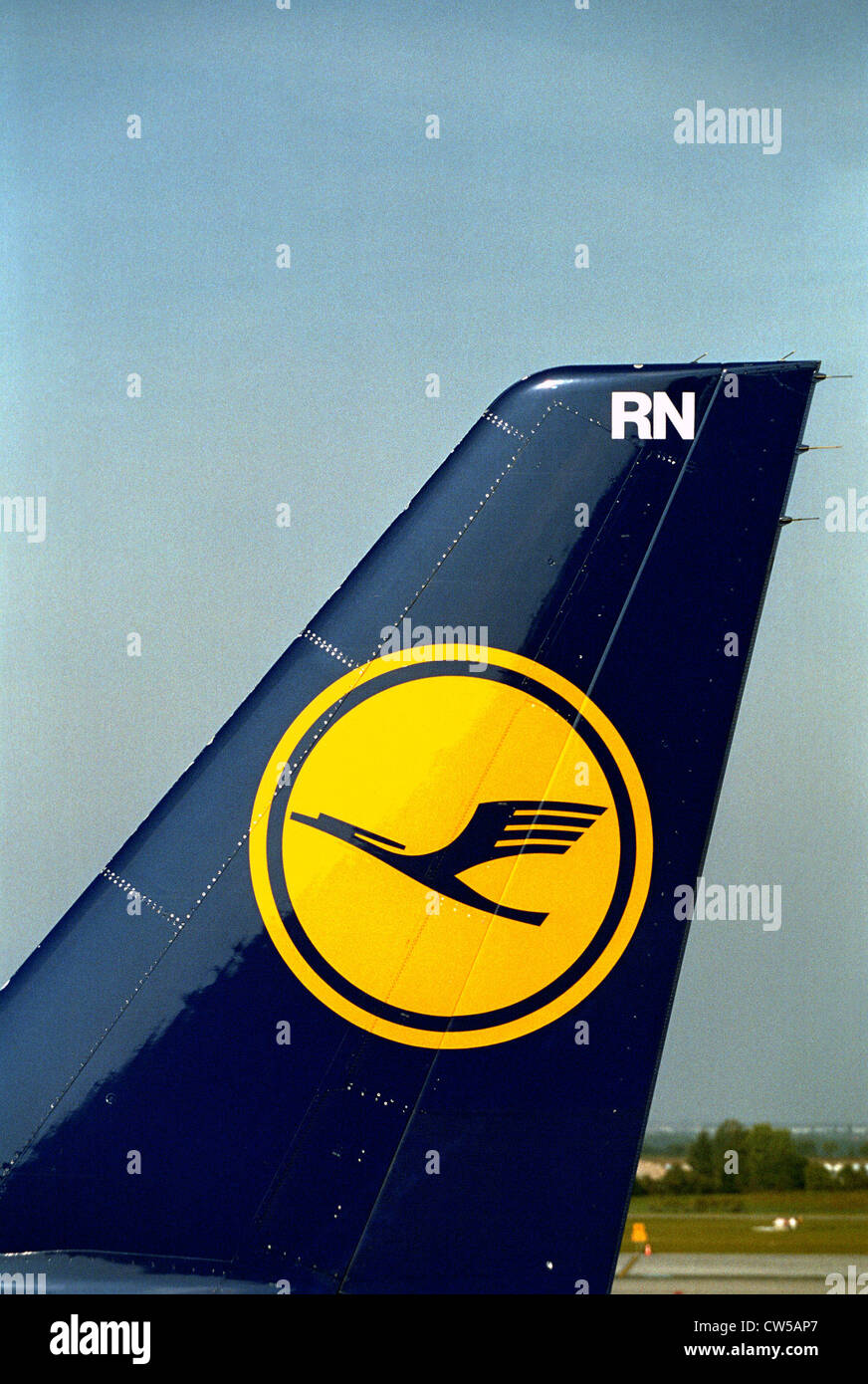 Fin of an aircraft with Lufthansa logo Stock Photo