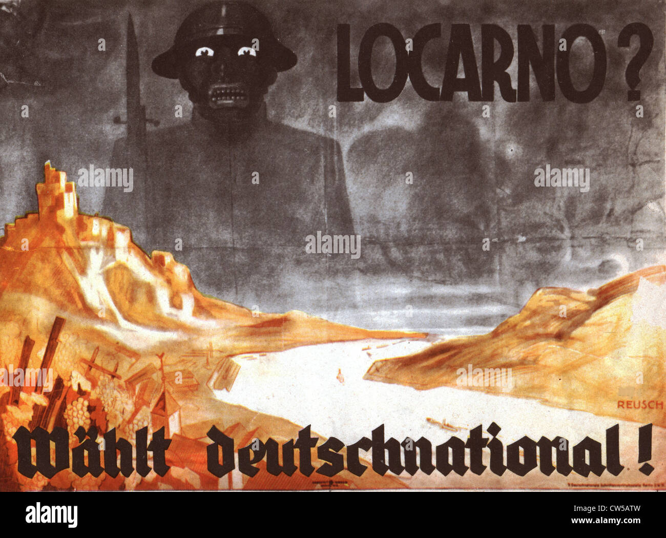 Propaganda poster against the Treaty of Locarno on the Rhine concluded by Stresemann Stock Photo