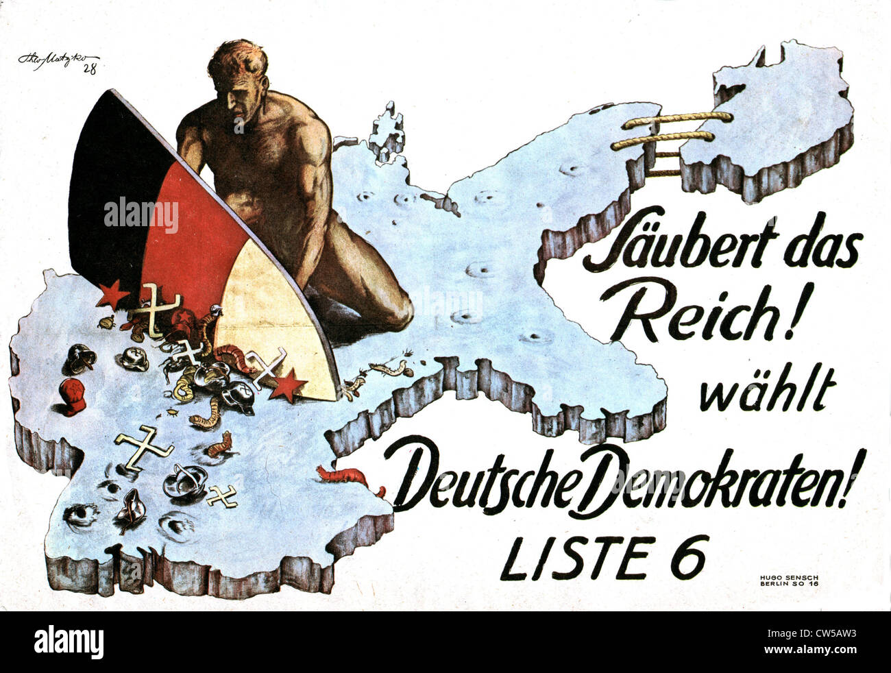 Propaganda poster against the Nazis : 'Purify the Reich, Votez for Liste 6 of the German Democrats' Stock Photo