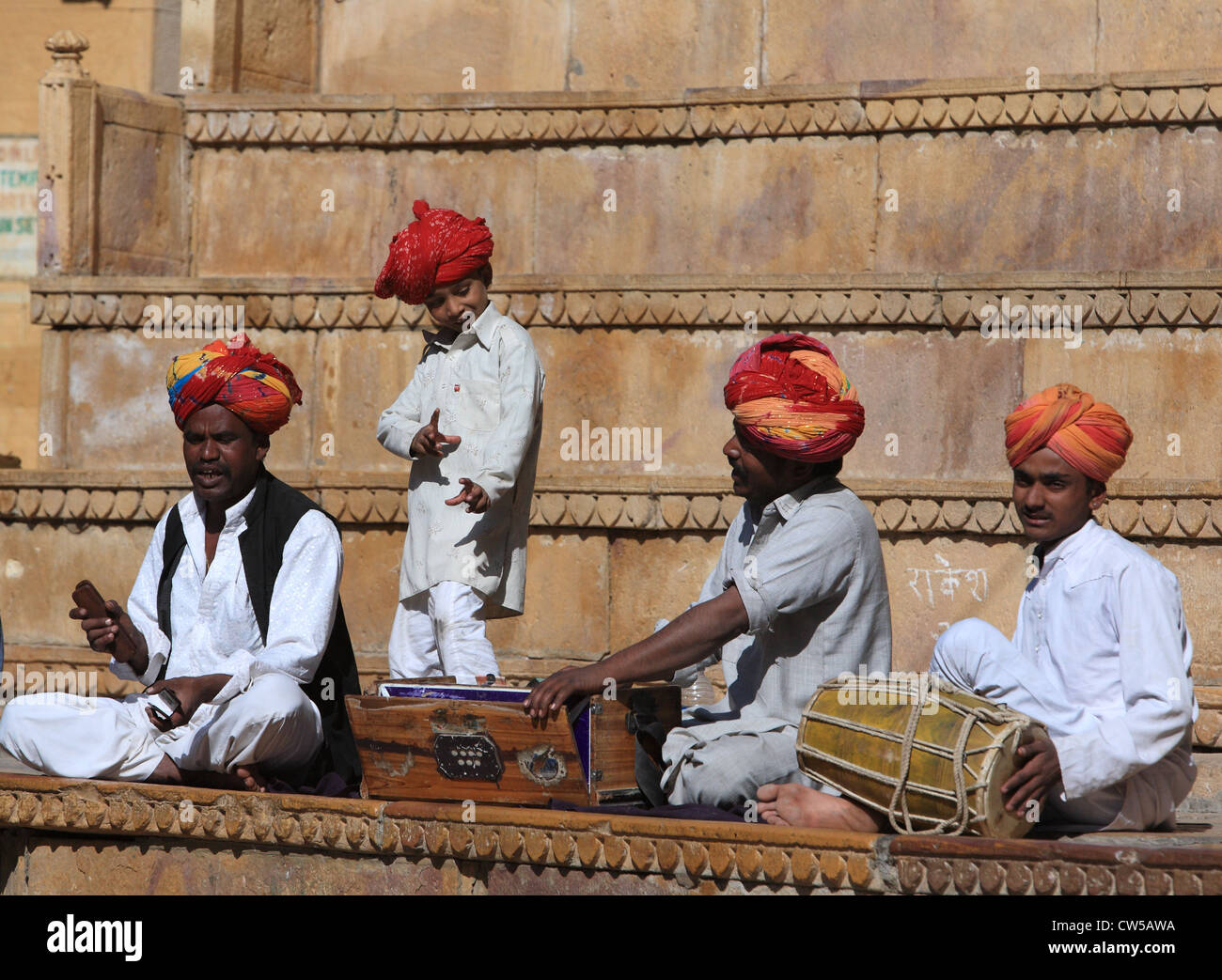 a group of Rajasthani musicians performing at Jaisalmer fort, India Stock Photo